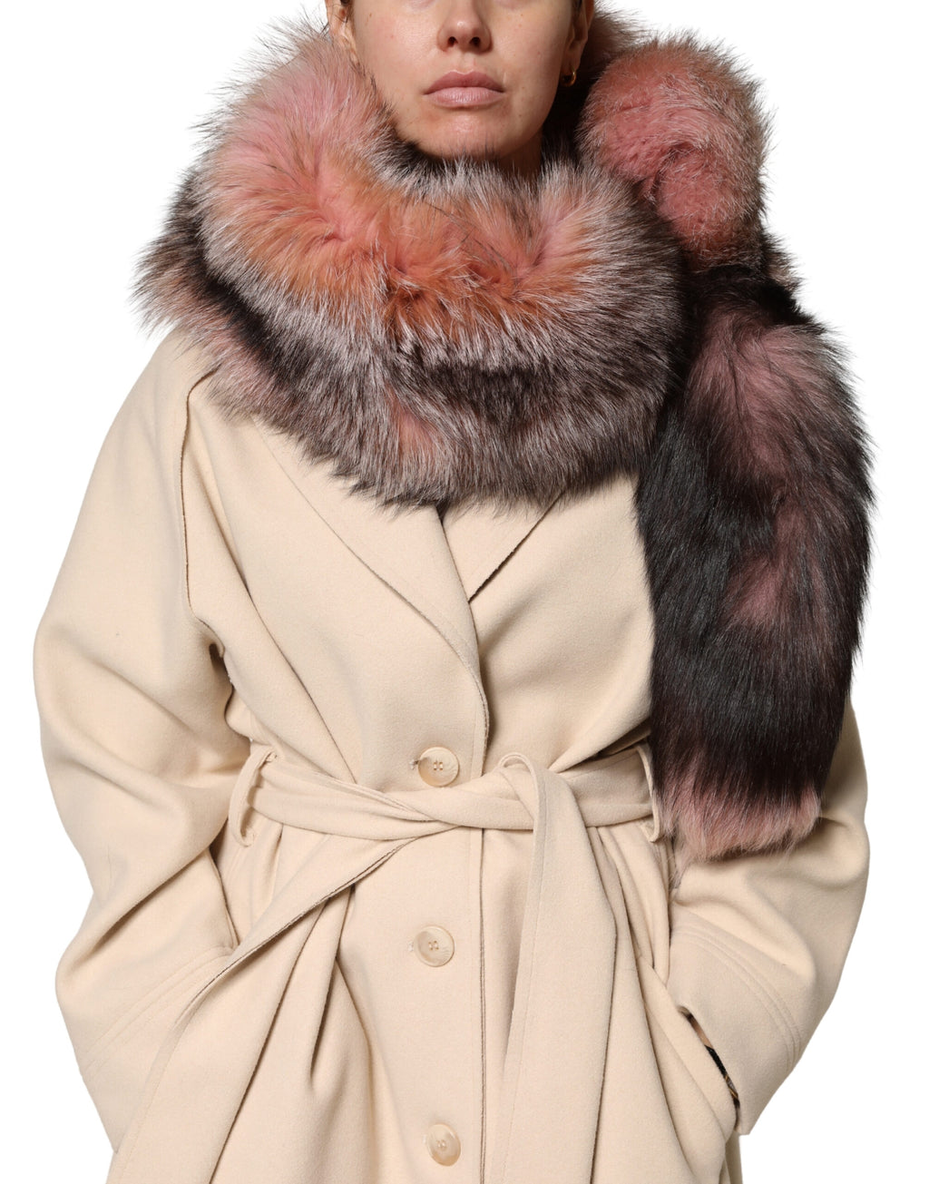Pink Frost Fox Fur Neck Warmer Winter 120cm x 27cm Scarf