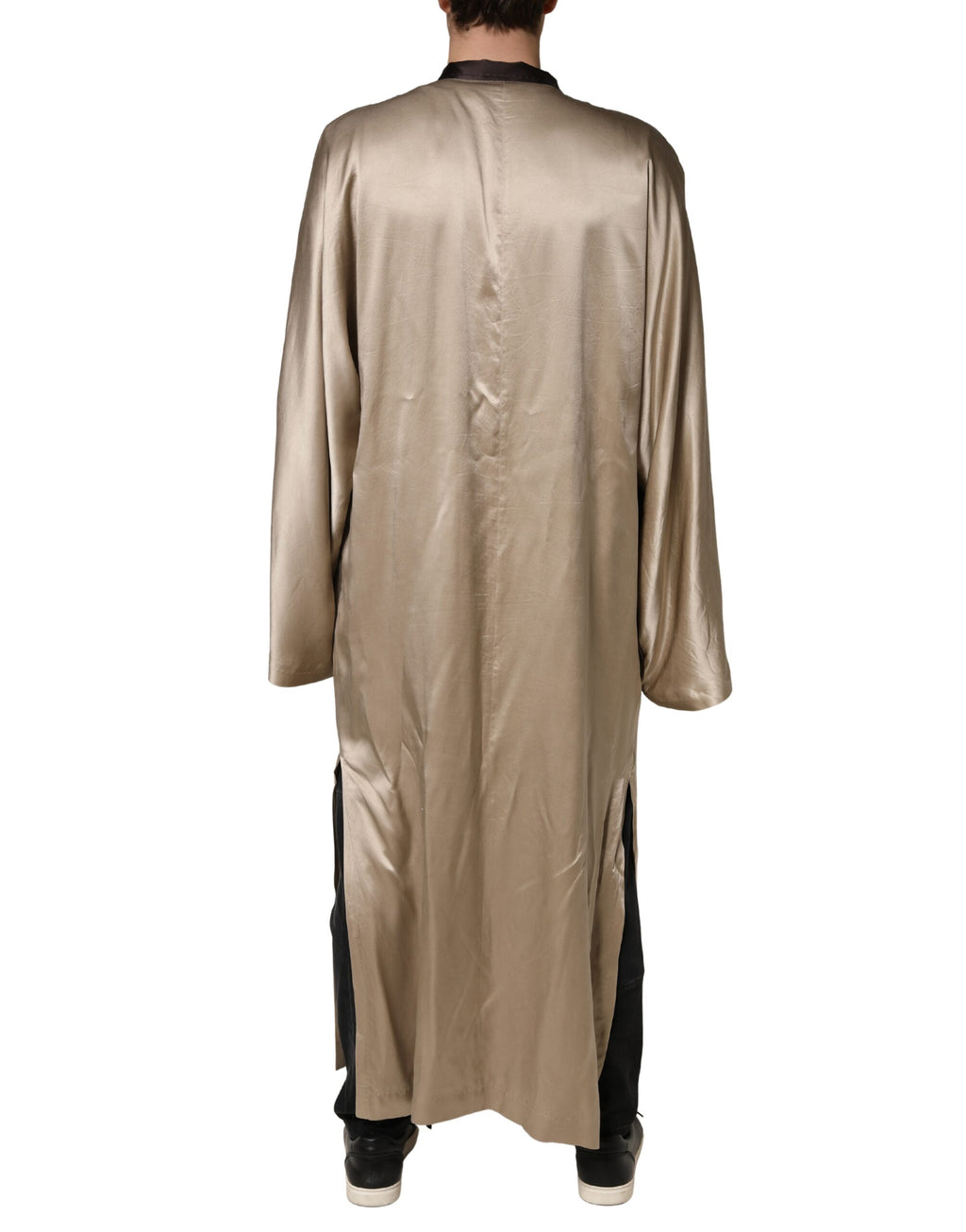 Beige Silk Satin Long Coat Robe Jacket