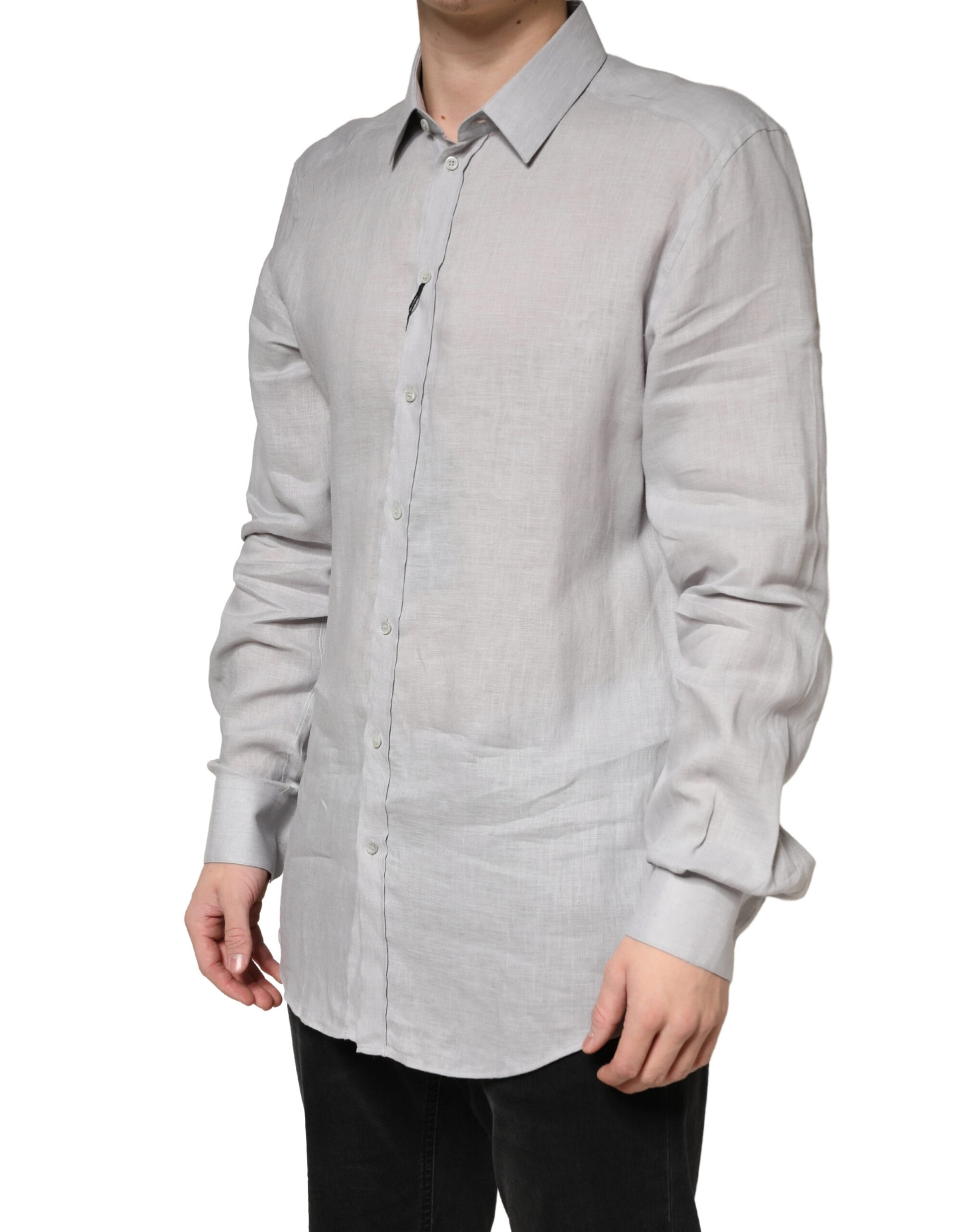 Gray GOLD Linen Long Sleeves Dress Men Shirt
