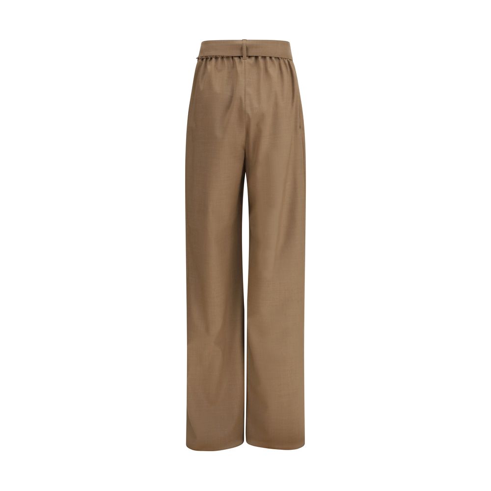 Beige Fleece Wool Casual Pants