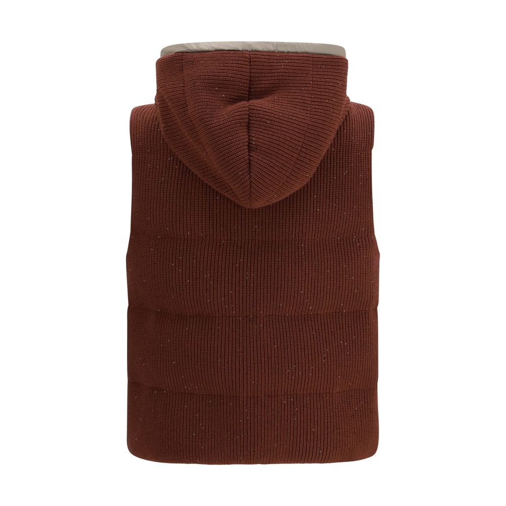 Brown Cotton Sleveless Jacket