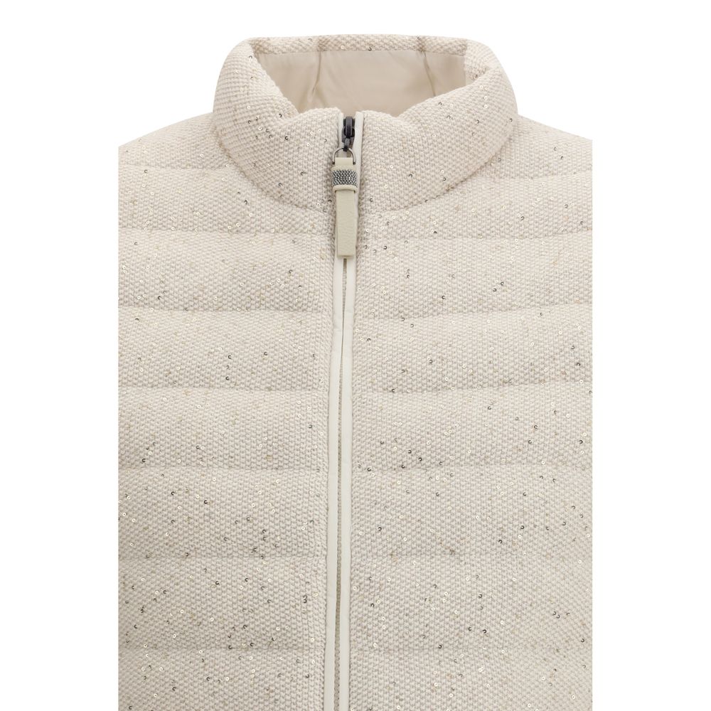 Beige Goose Down Sleveless Jacket