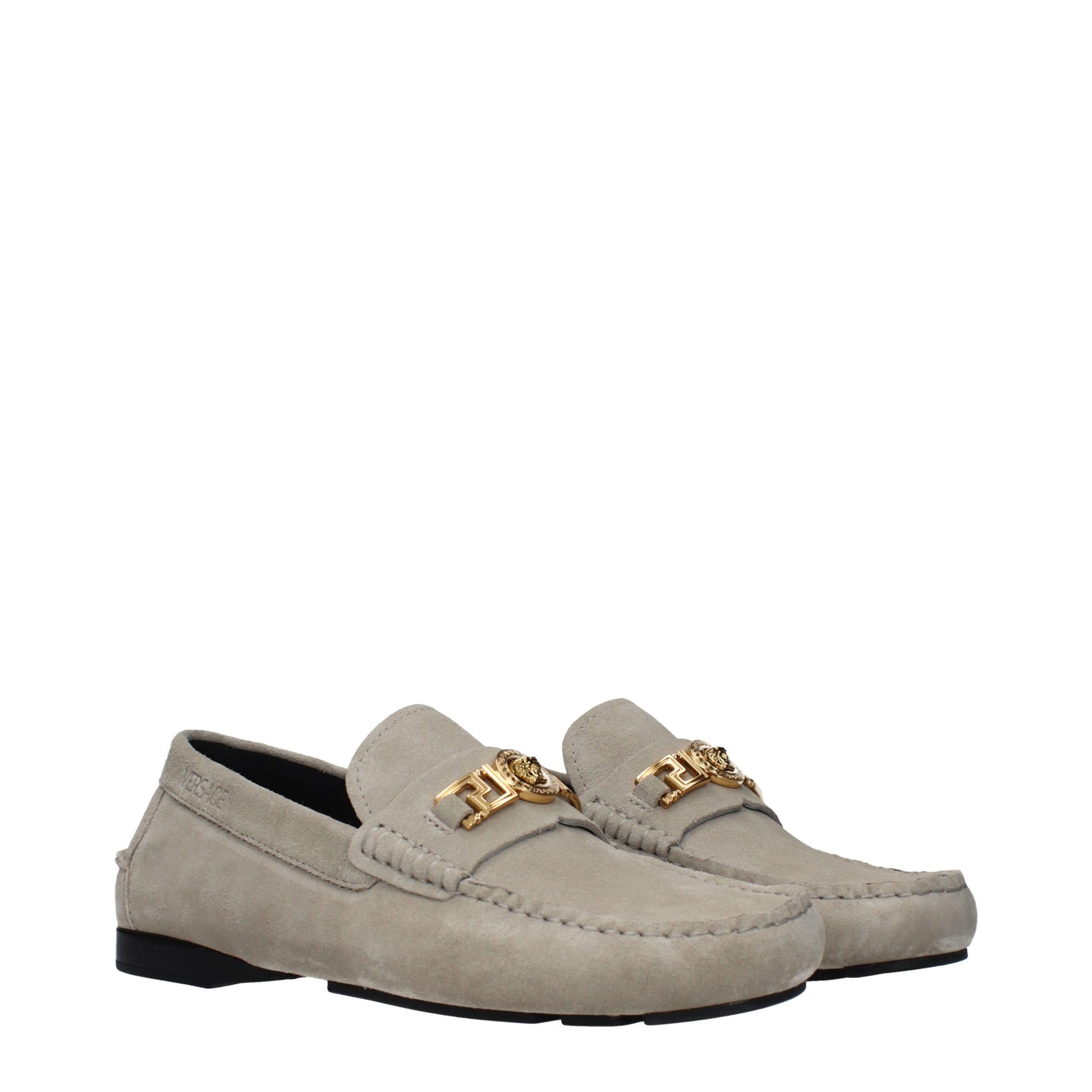 Gray Leather Slip-On Loafers