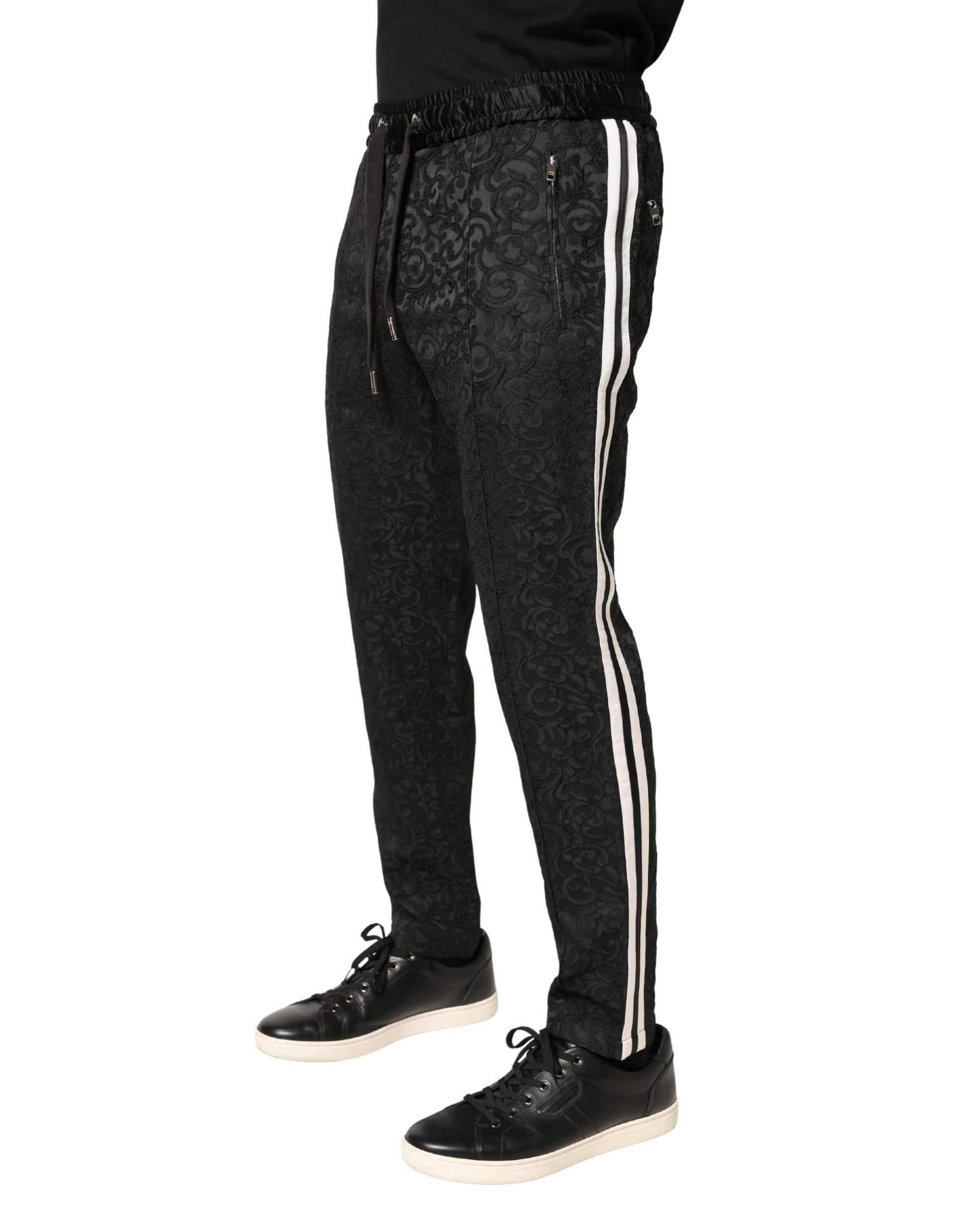 Black Floral Brocade Skinny Men Dress Pants