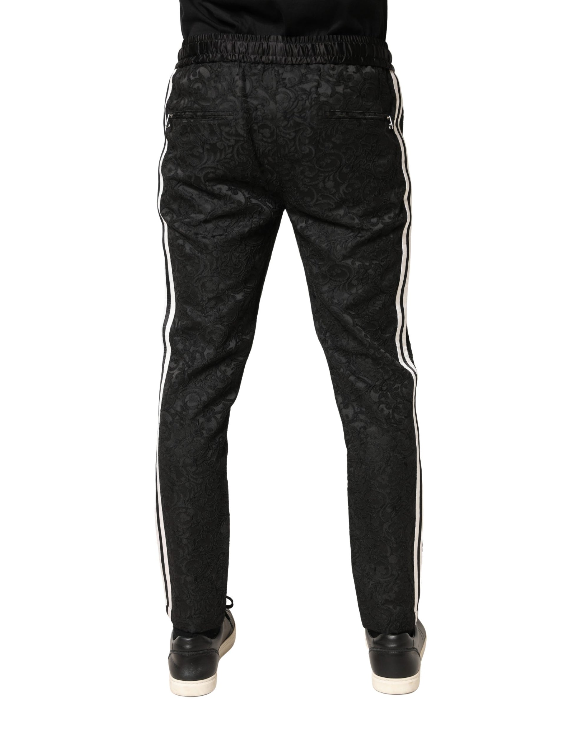 Black Floral Brocade Skinny Men Dress Pants