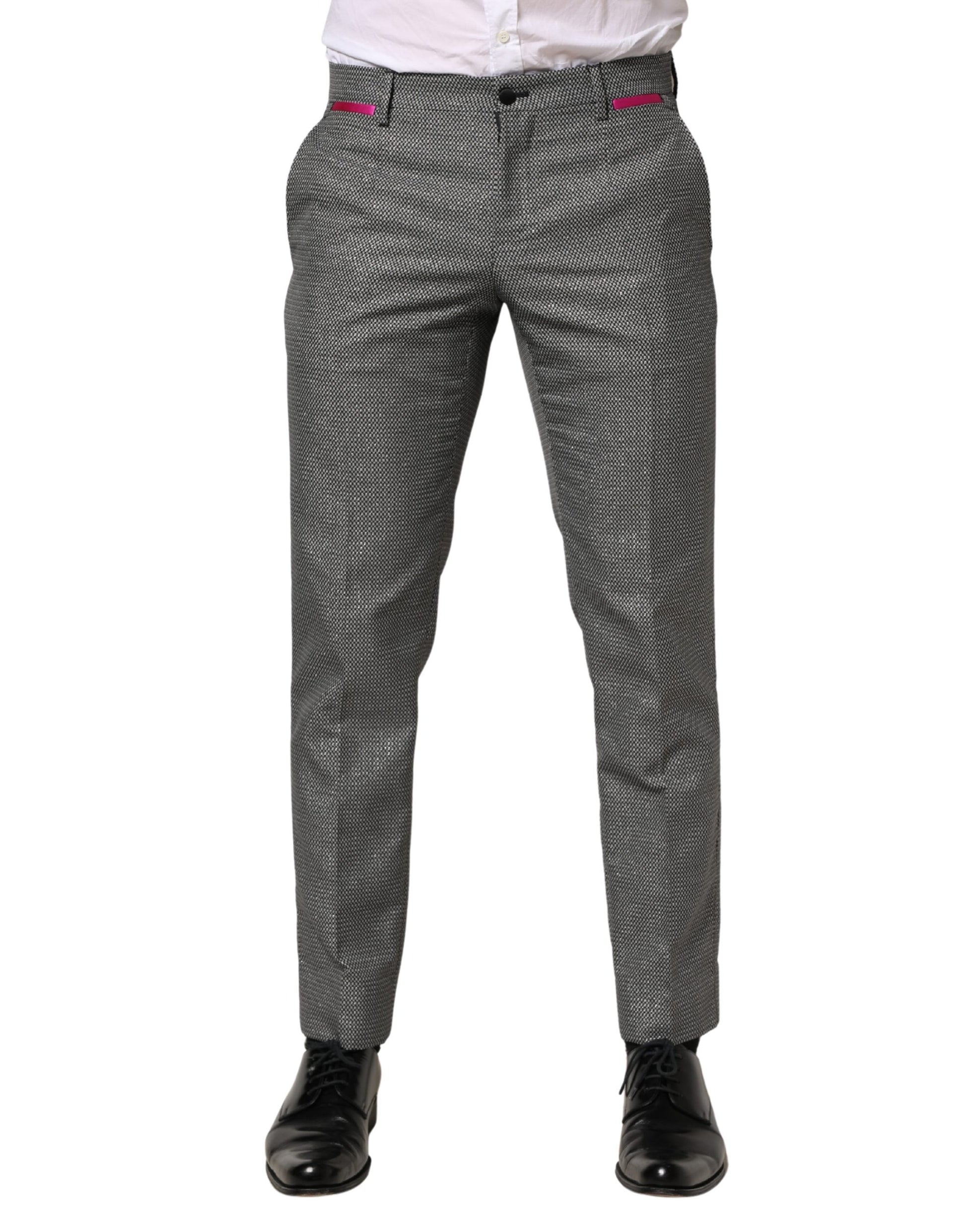 Gray Viscose Skinny Men Dress Trouser Pants