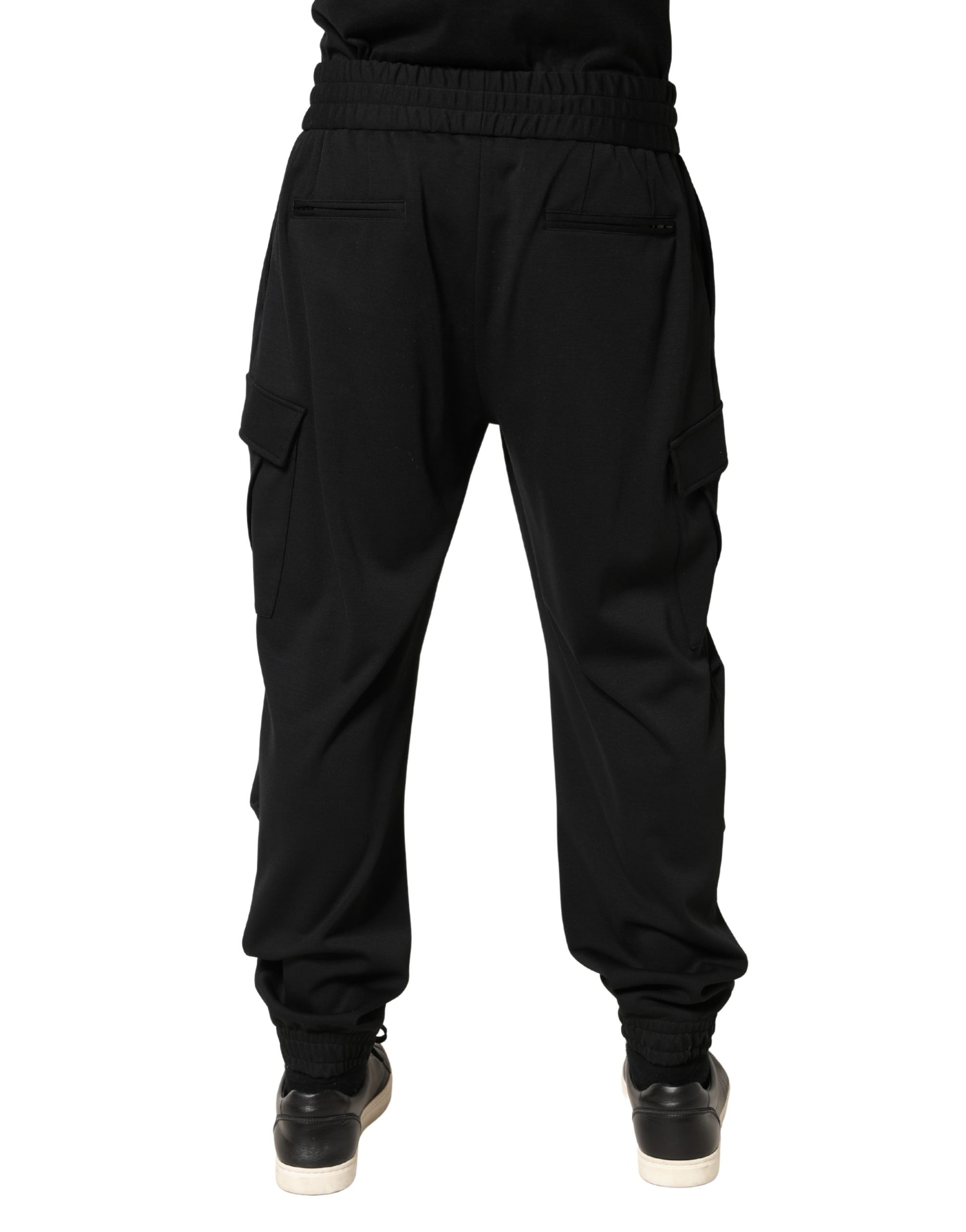 Black Polyester Cargo Jogger Men Trouser Pants