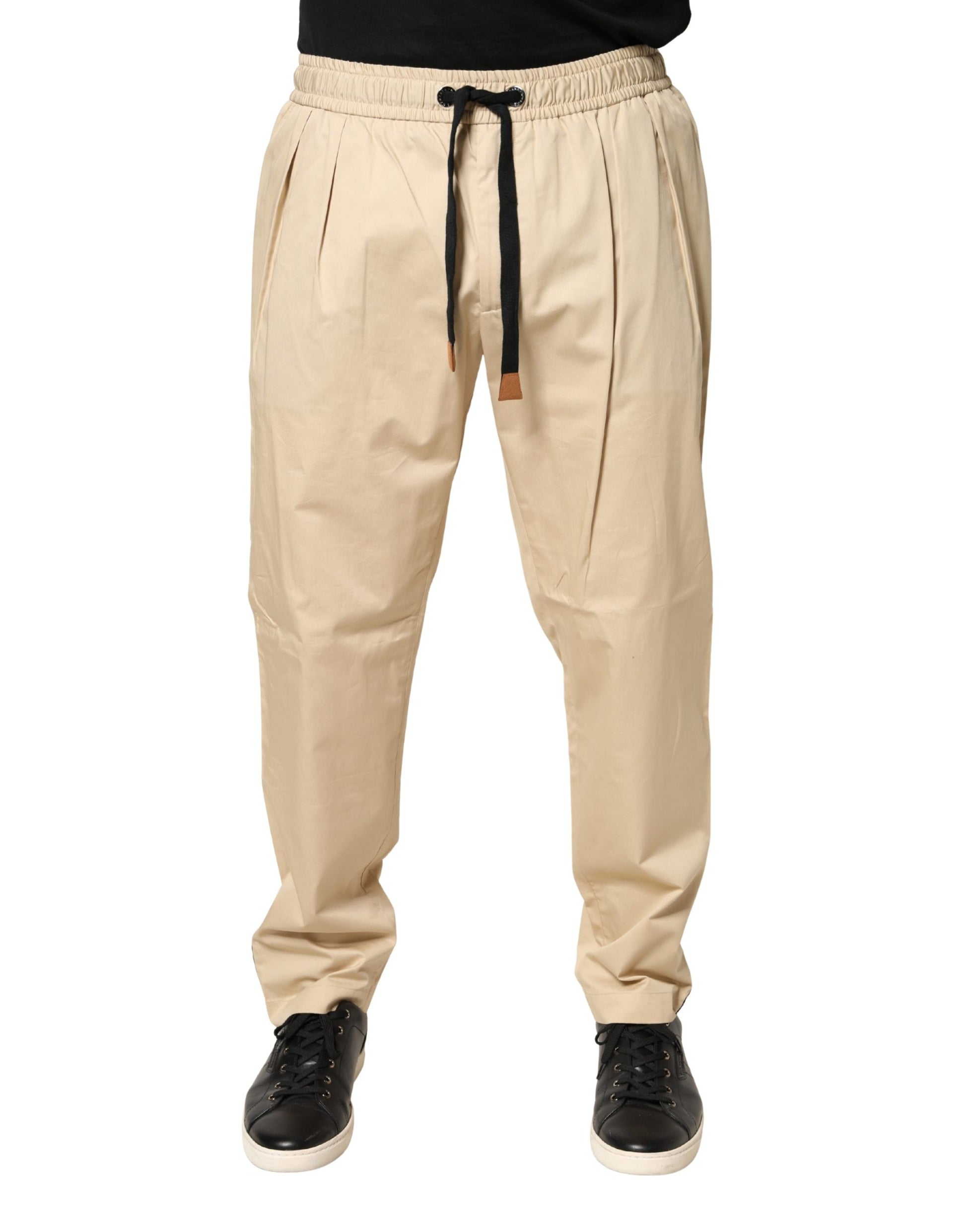 Beige Cotton Skinny Men Jogger Trouser Pants