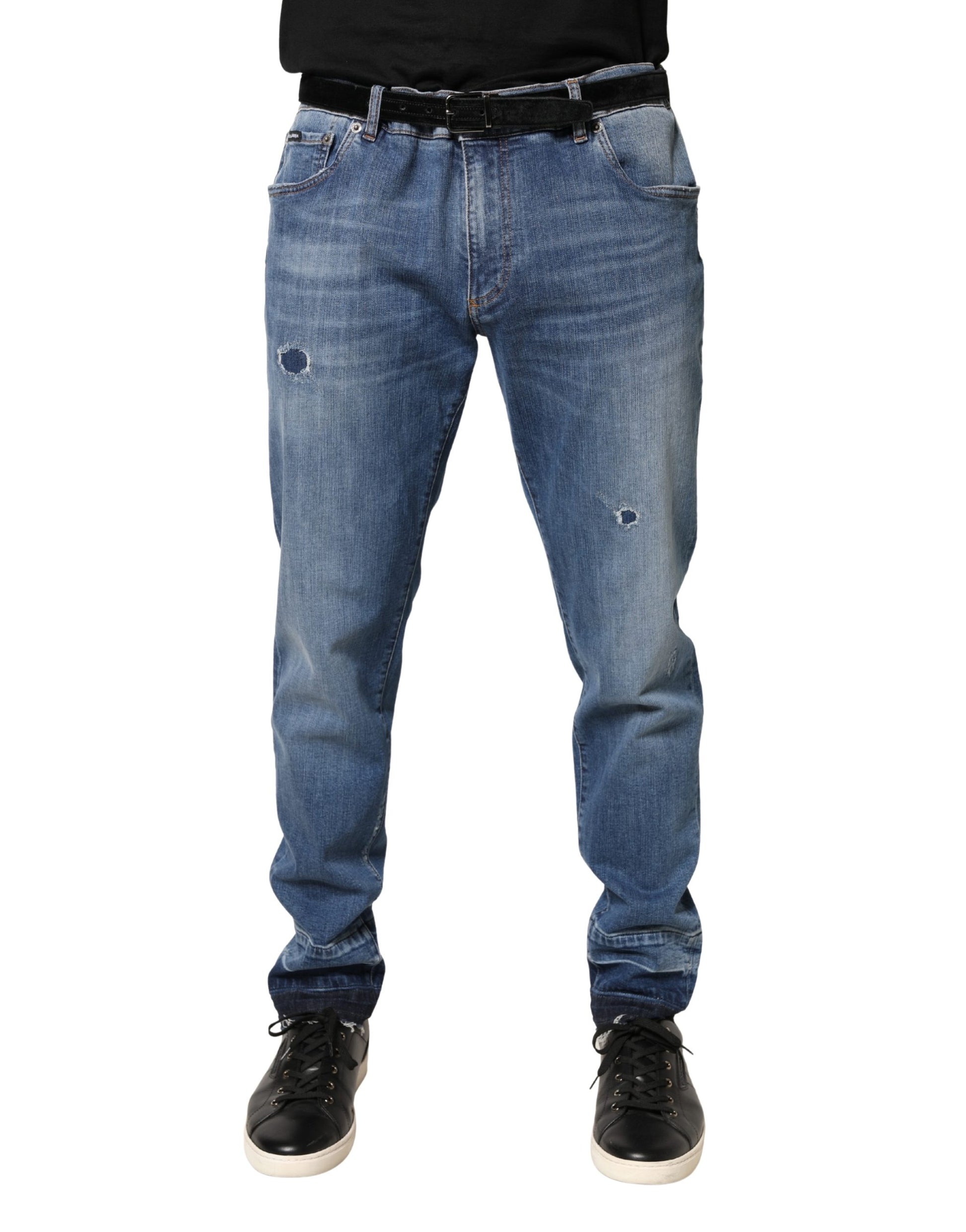 Blue Tattered Skinny Cotton Denim Jeans