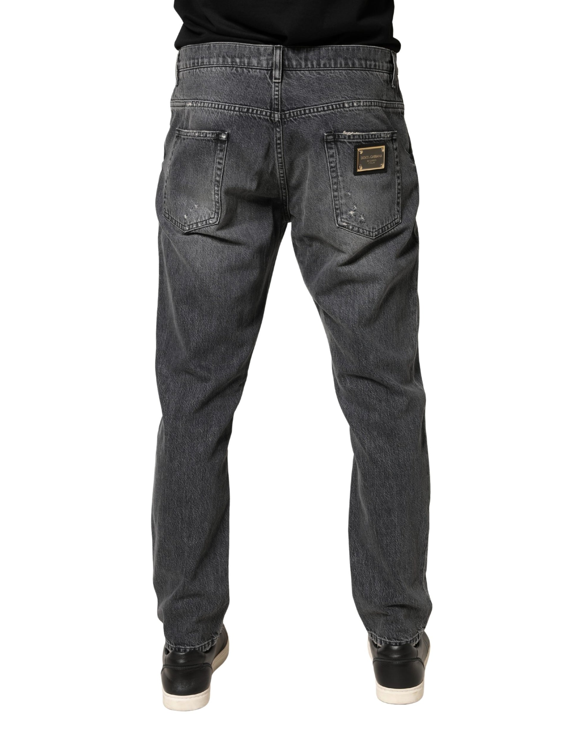 Dark Gray Tattered Cotton Loose Denim Jeans