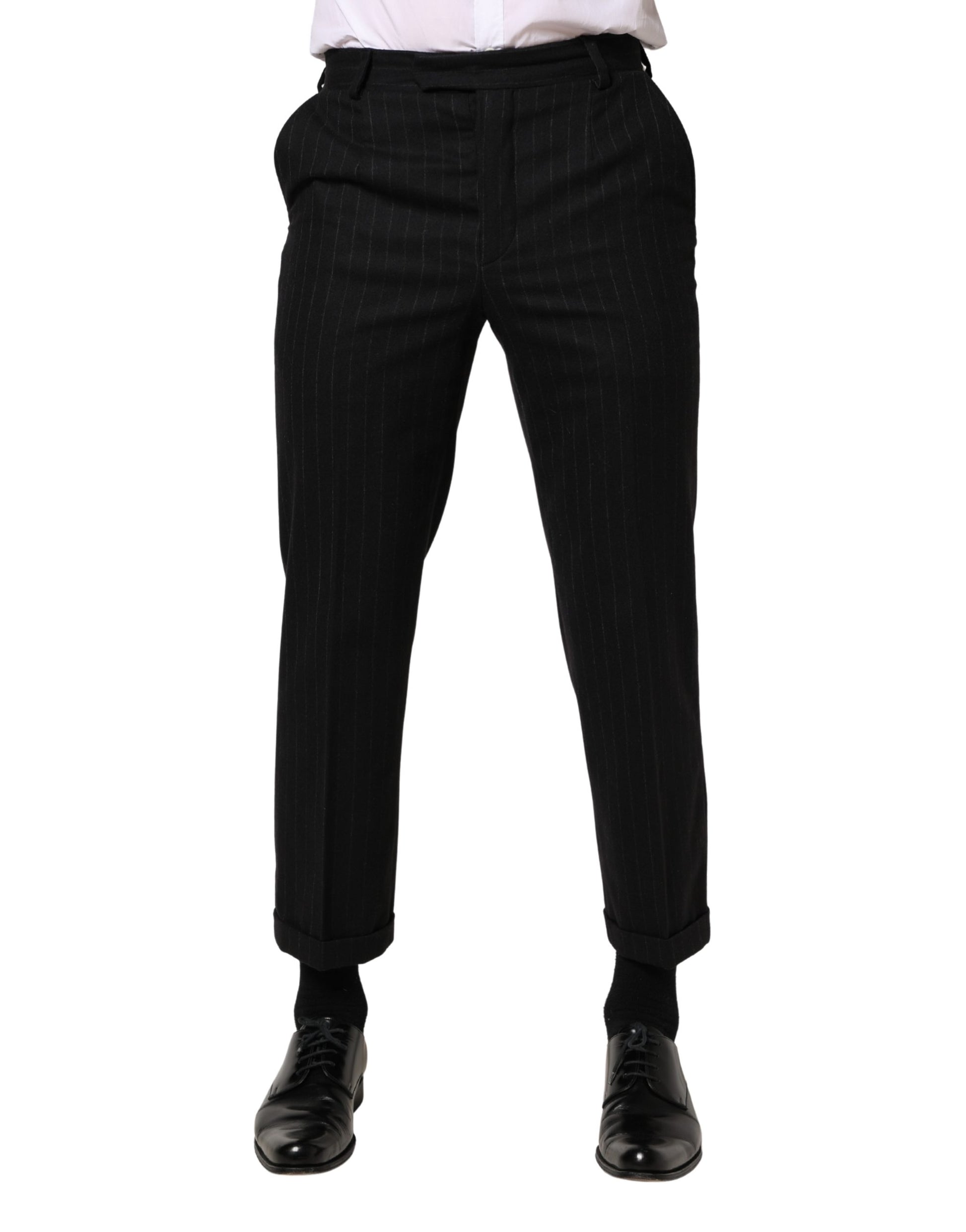 Black Stripes Wool Dress Formal Trouser Pants