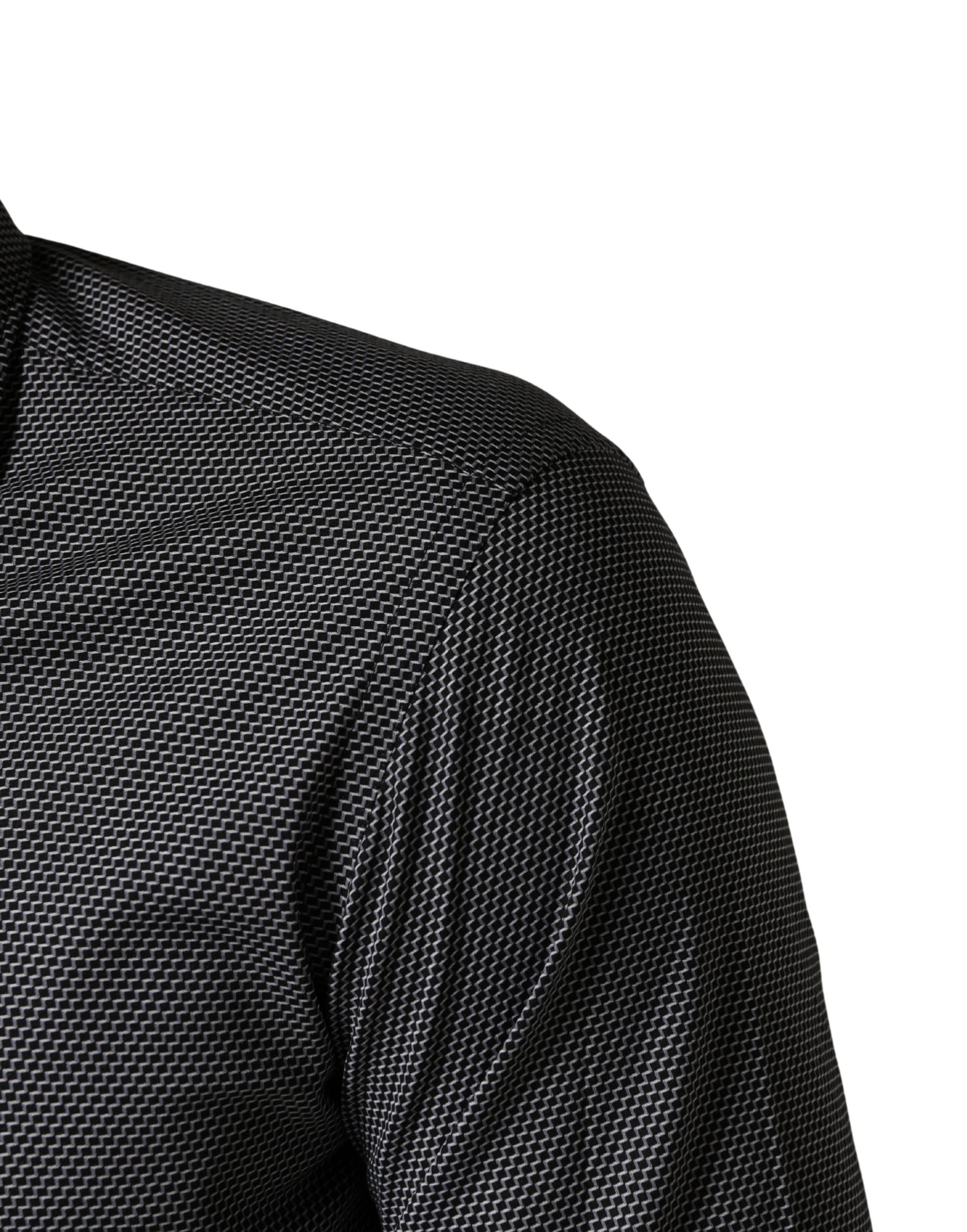 Gray Patterned Long Sleeves Men Dress Shirt