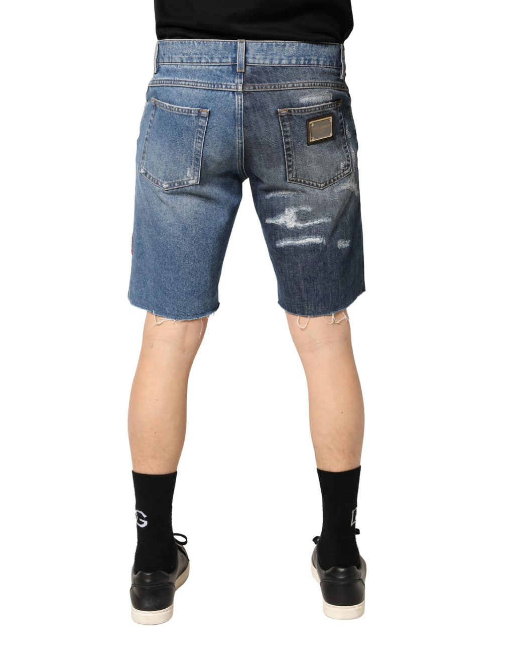 Blue Floral Embroidery Tattered Denim Shorts