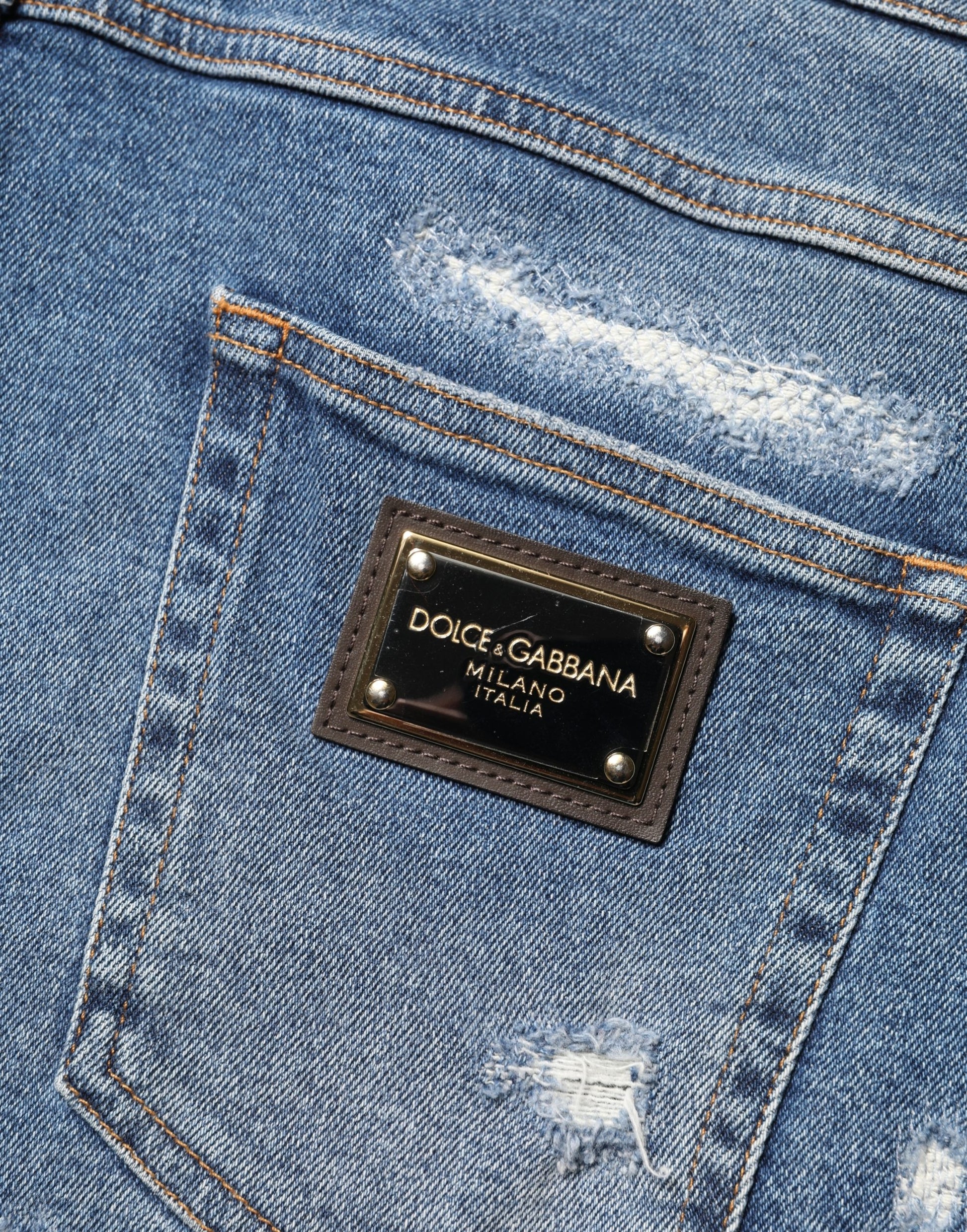 Blue Cotton Distressed Denim Bermuda Shorts