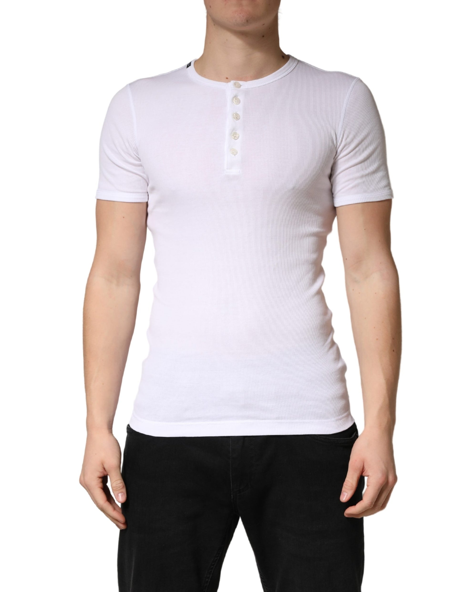 White Cotton Plain Henley Men Shirt T-shirt