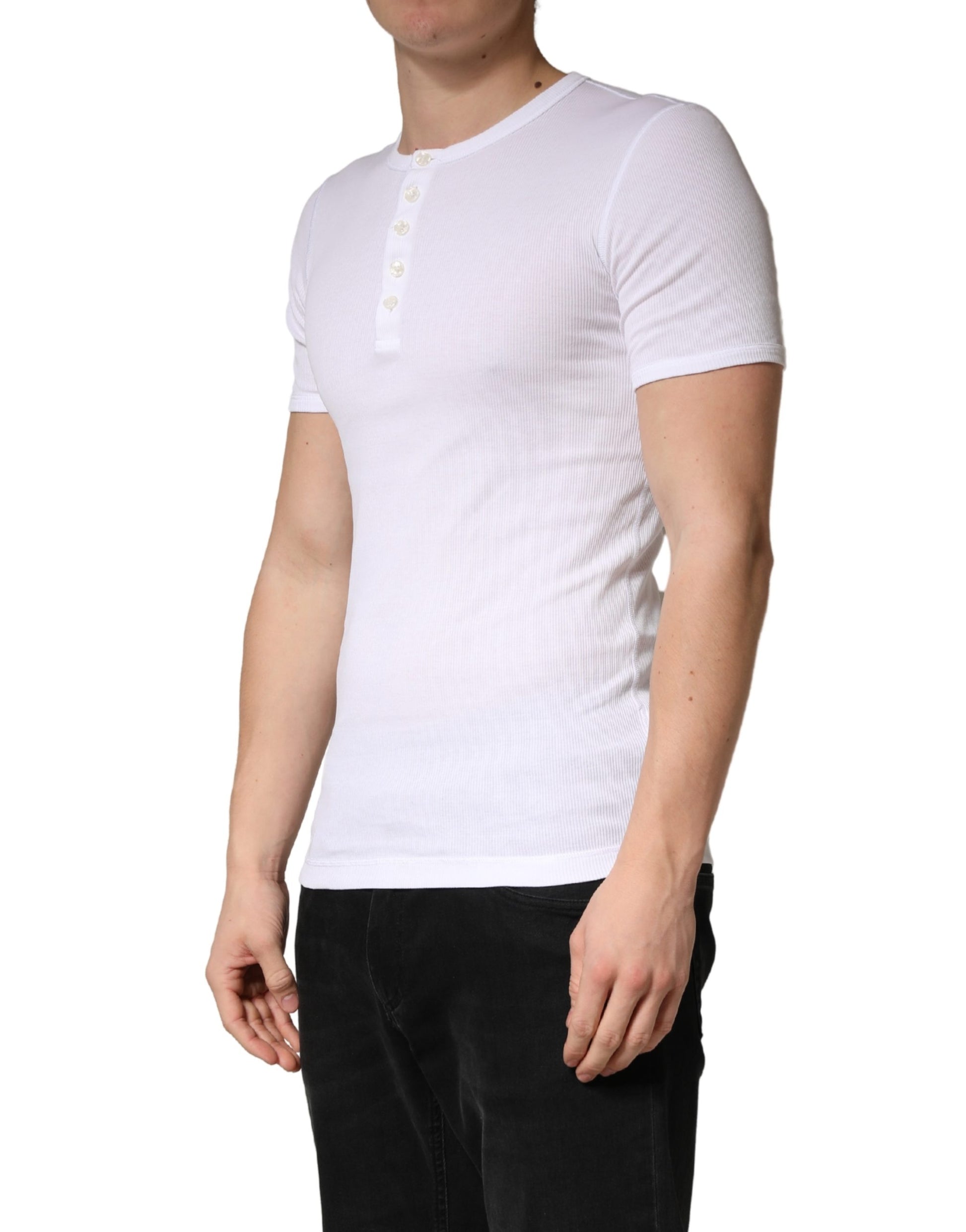 White Cotton Plain Henley Men Shirt T-shirt