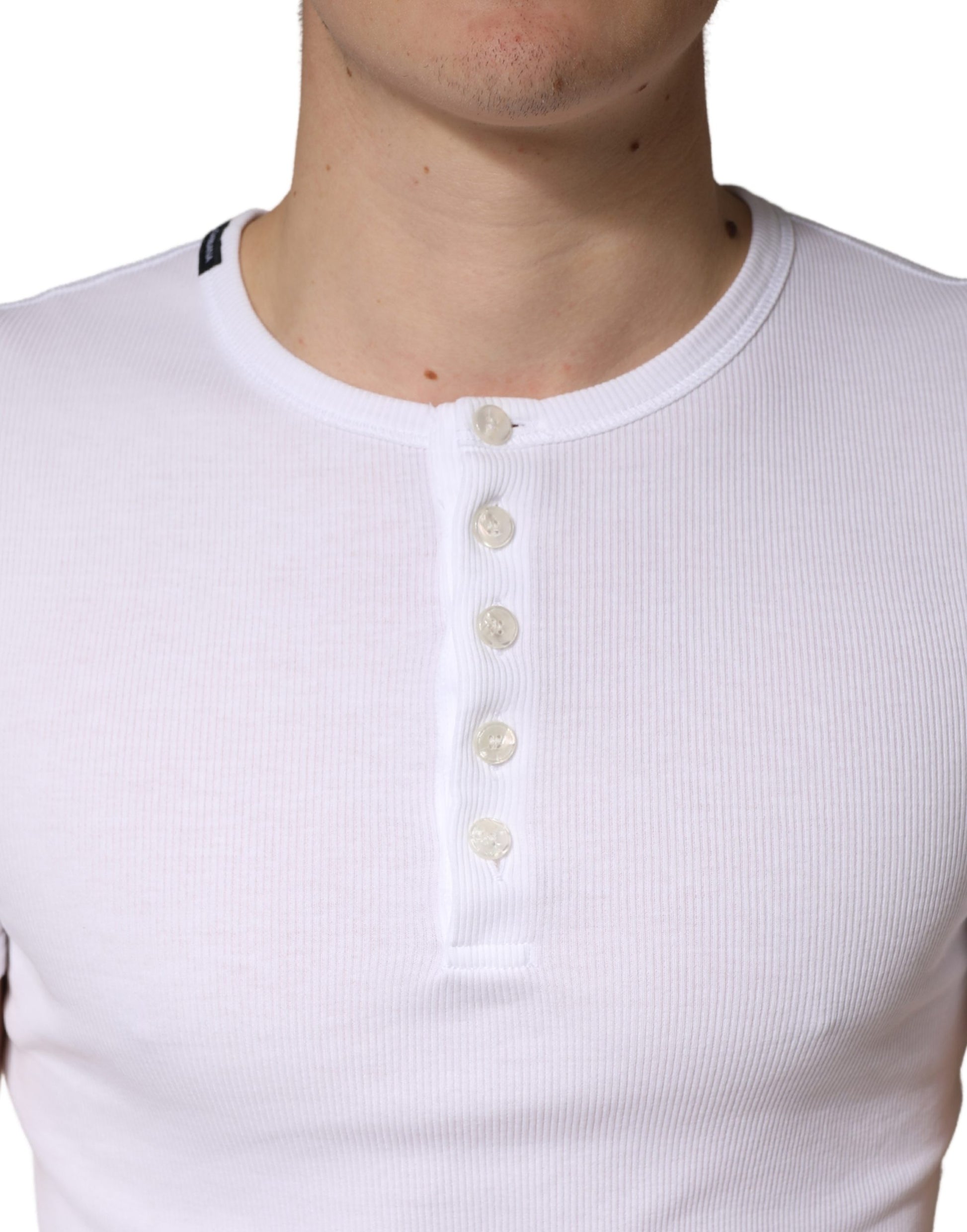 White Cotton Plain Henley Men Shirt T-shirt