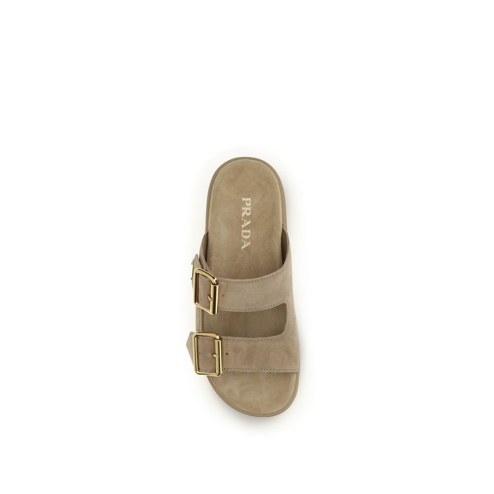 Beige Calf Leather Bos Taurus Platform Sandals