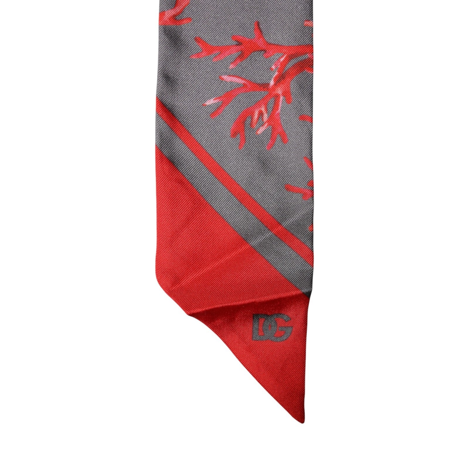 Red Gray Coral Print Neck Wrap Foulard 6cm x 98cm Scarf