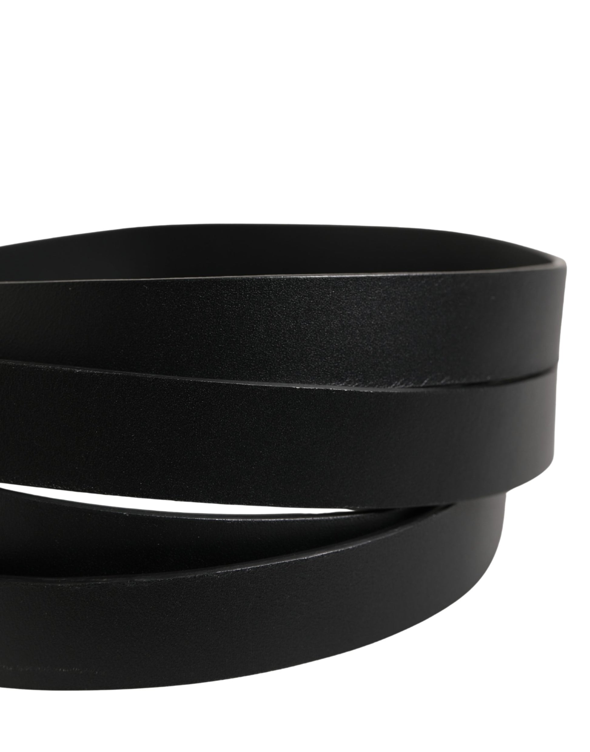Black Double Strap Leather Silver Buckle Belt
