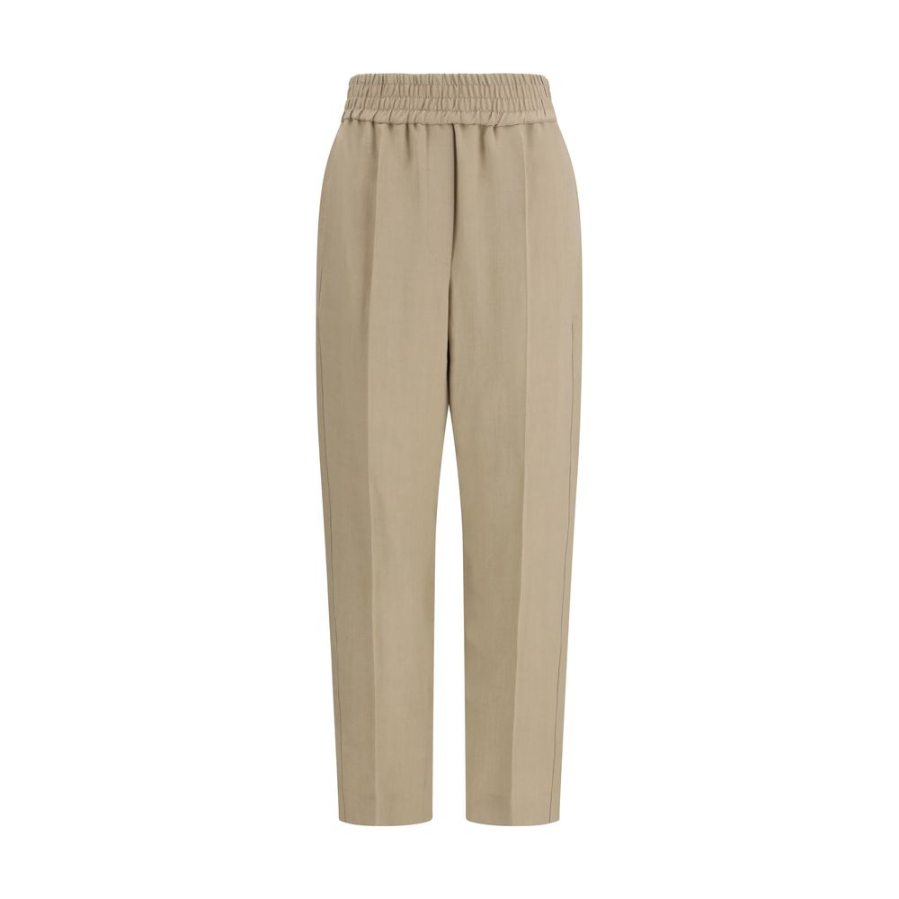 Beige Viscose Casual Pants