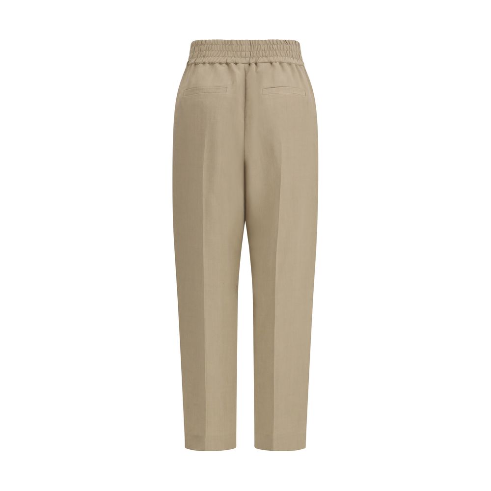Beige Viscose Casual Pants