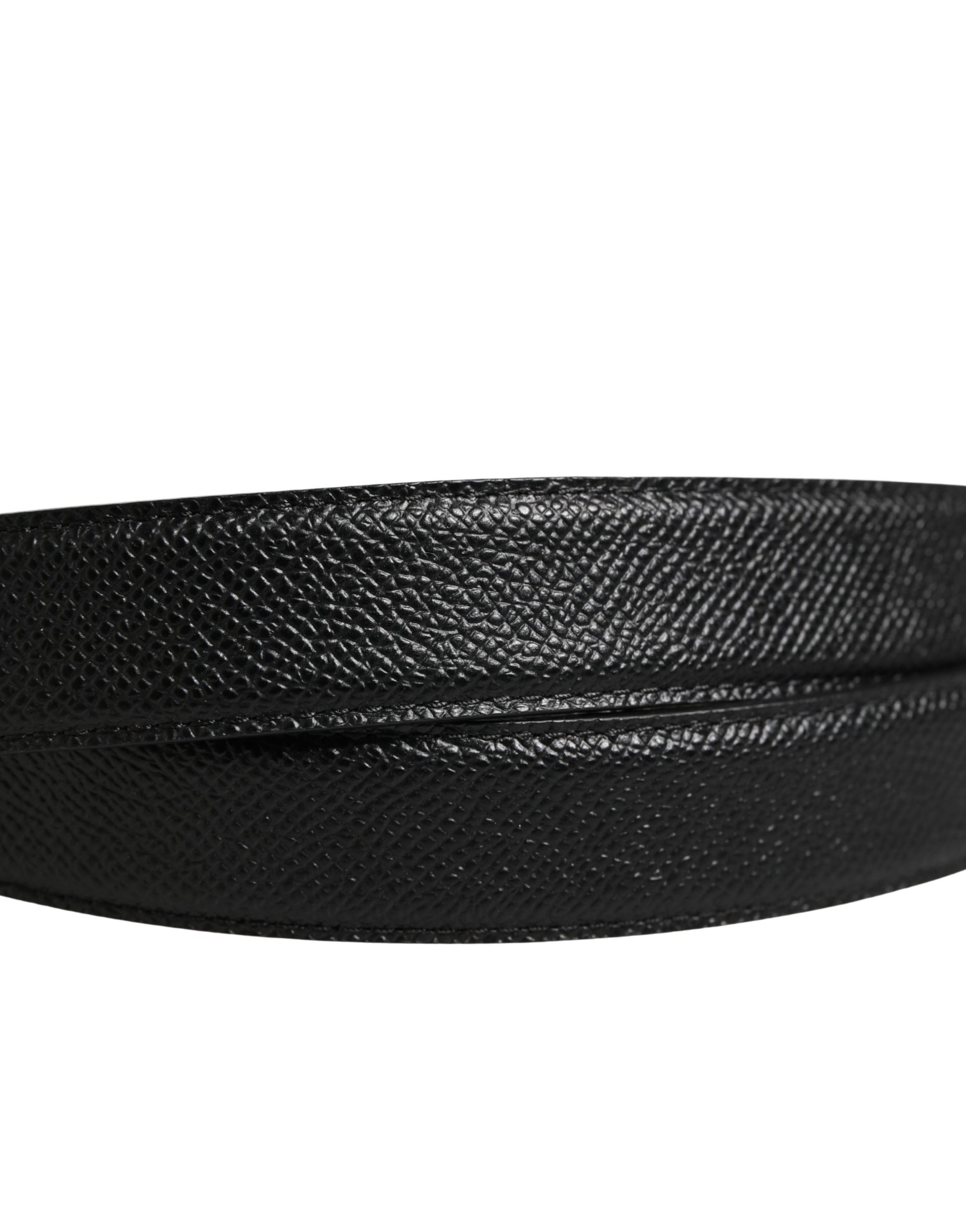Men Black Calf Leather Logo Metal Buckle Belt