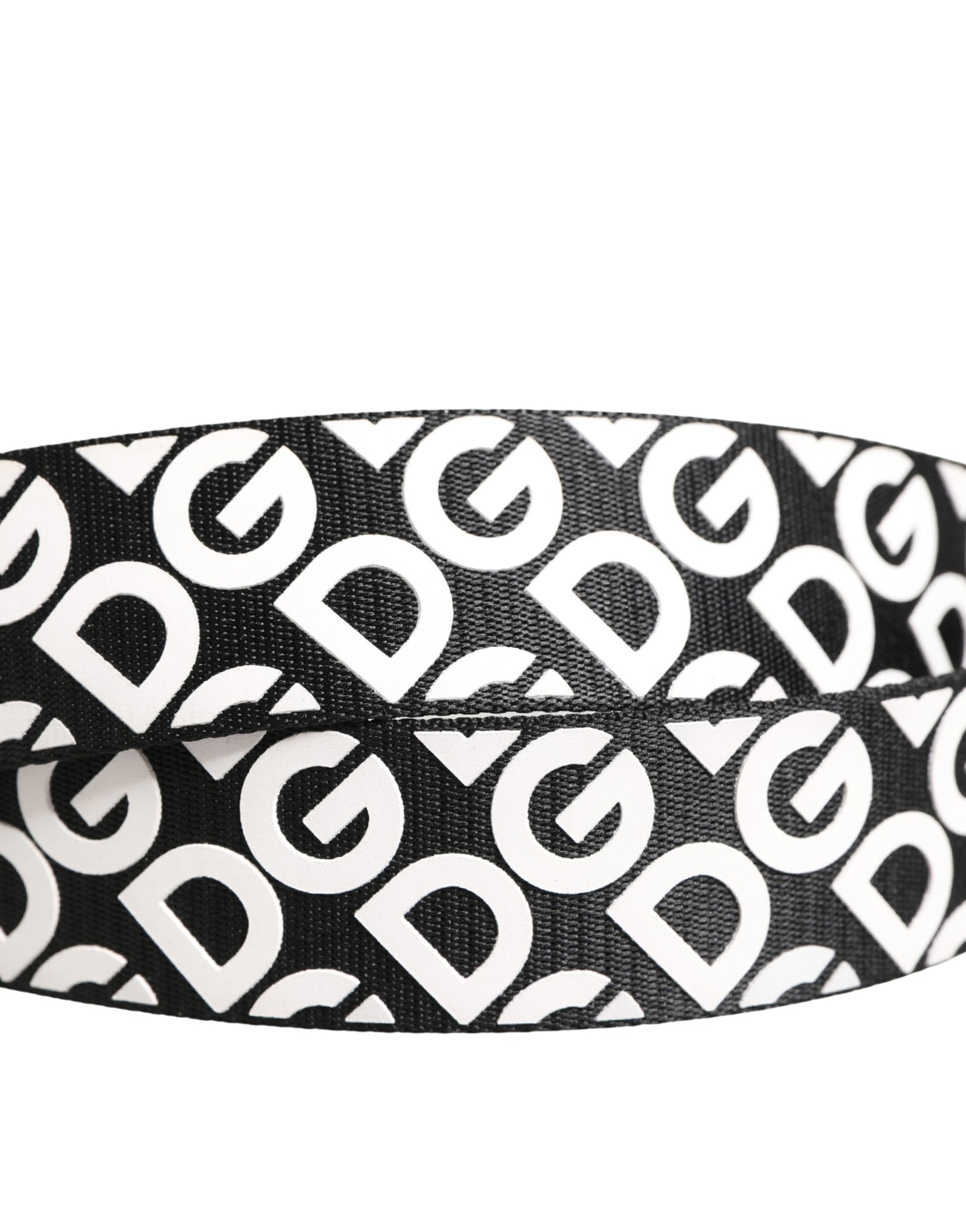 White Black Logo Leather Metal Buckle Belt