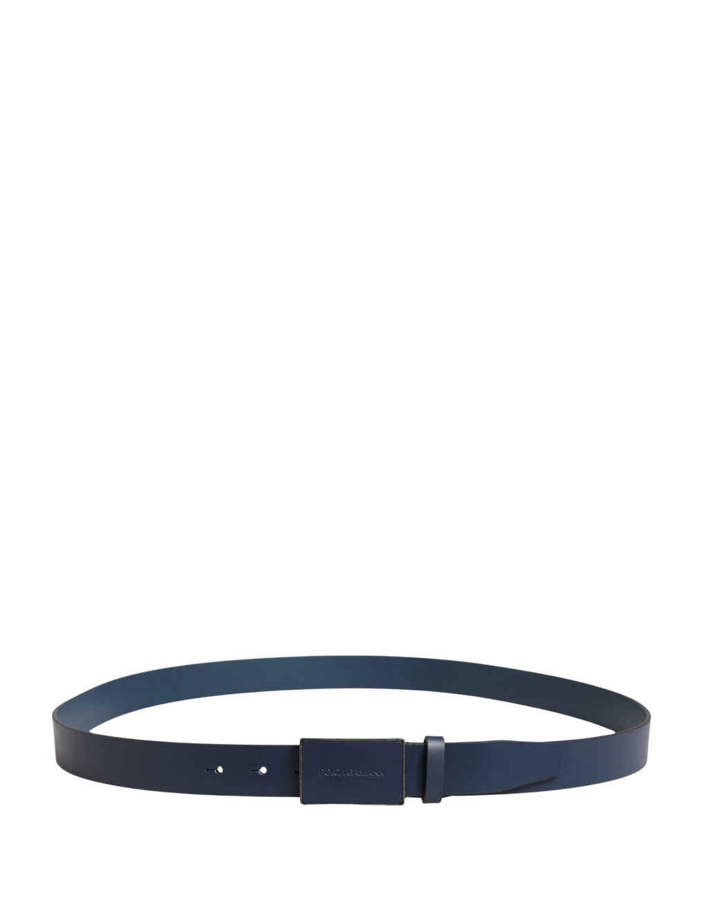 Blue Calf Leather Logo Metal Buckle Belt