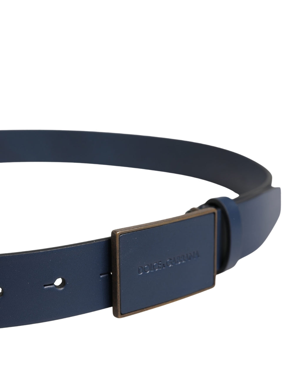 Blue Calf Leather Logo Metal Buckle Belt