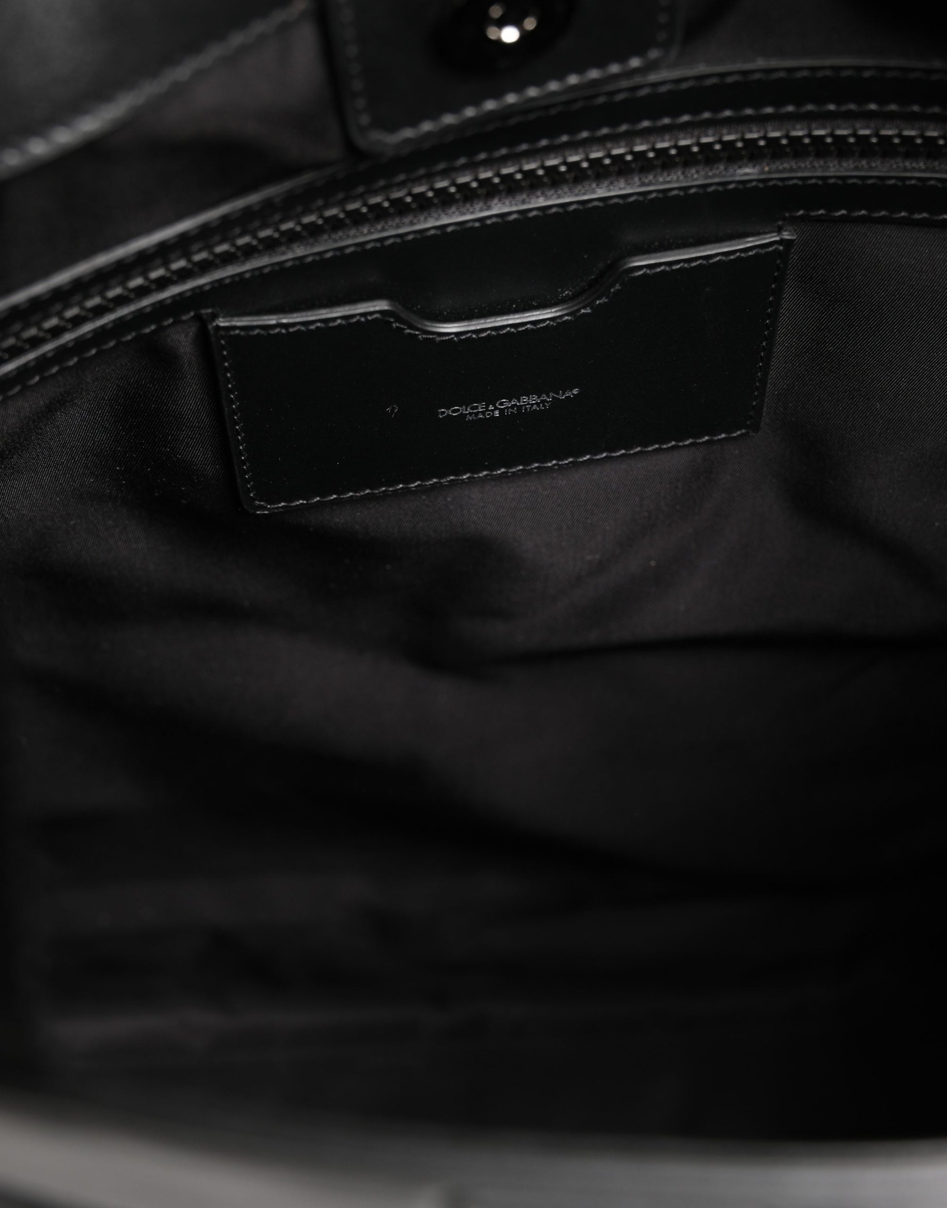 Black Leather #DGFamily Patch Shopping Tote Borse Bag