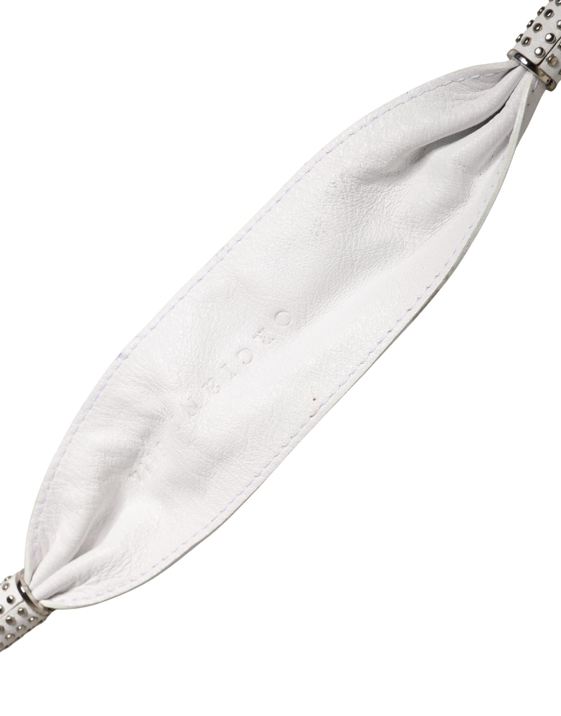 Women White Leather Embellished Wide Waist Cintura Belt