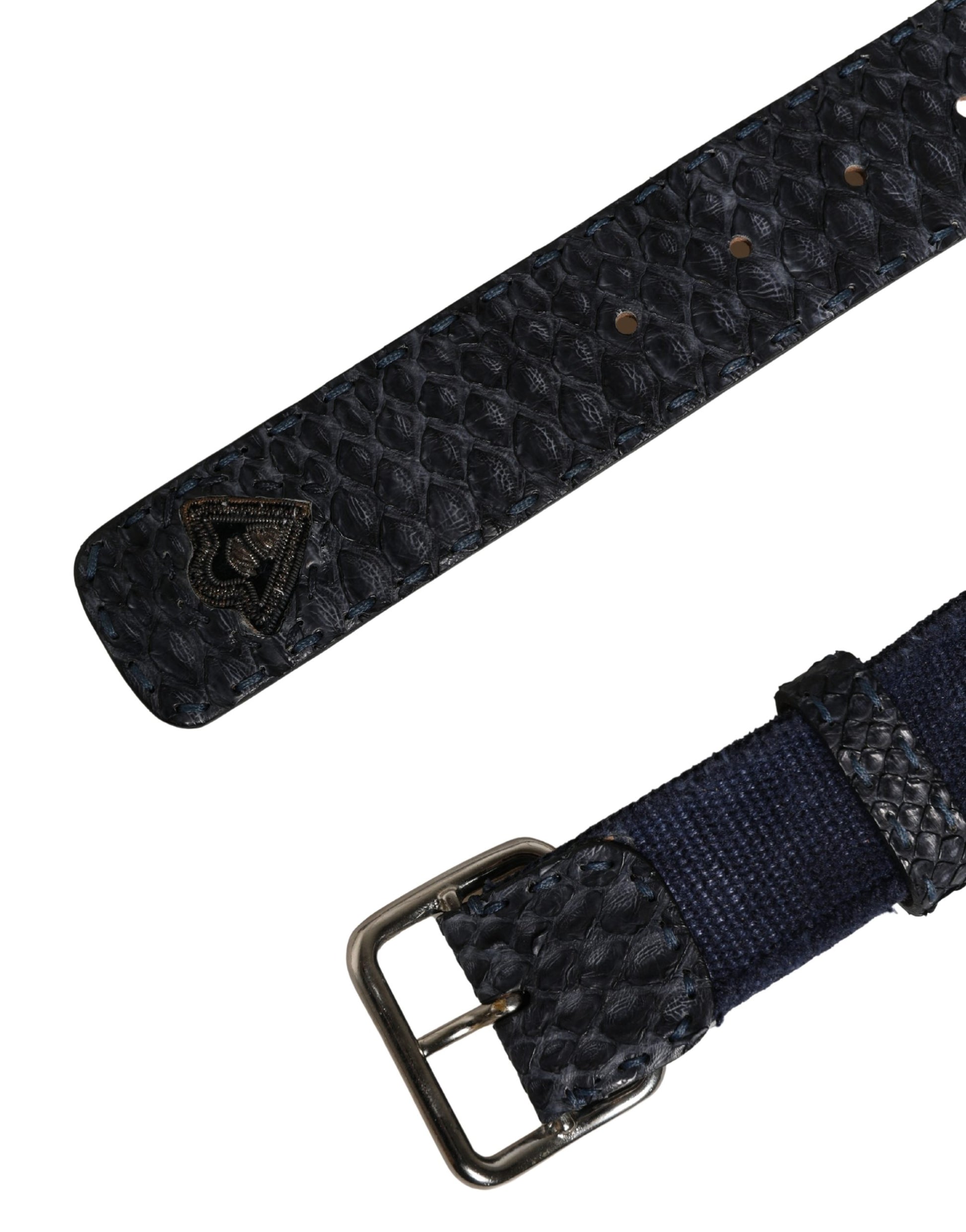 Dark Blue Canvas Silver Metal Buckle Belt