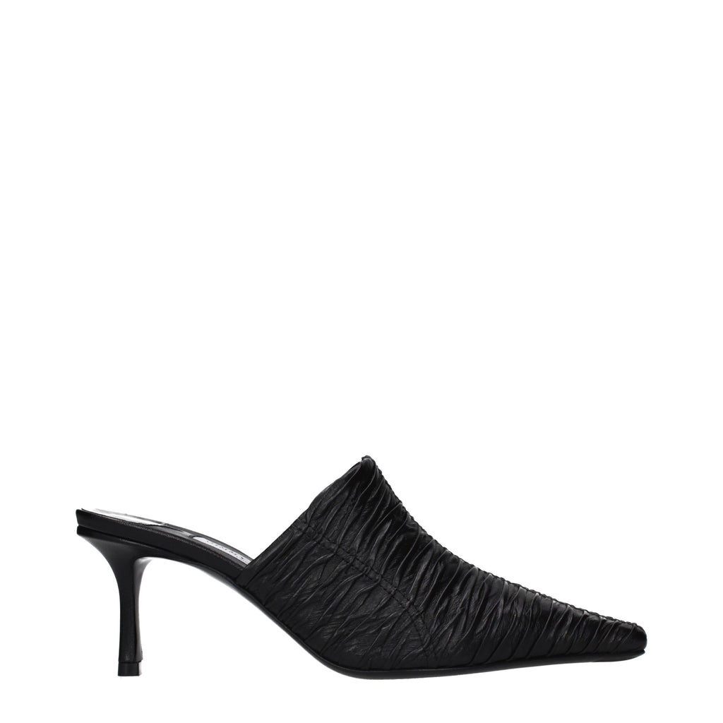 Black Leather Mid Heel Pumps