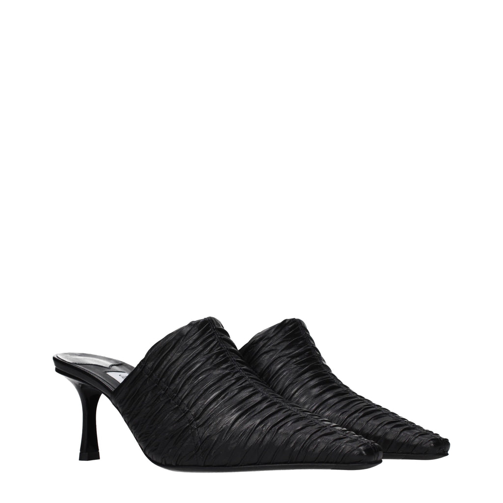 Black Leather Mid Heel Pumps