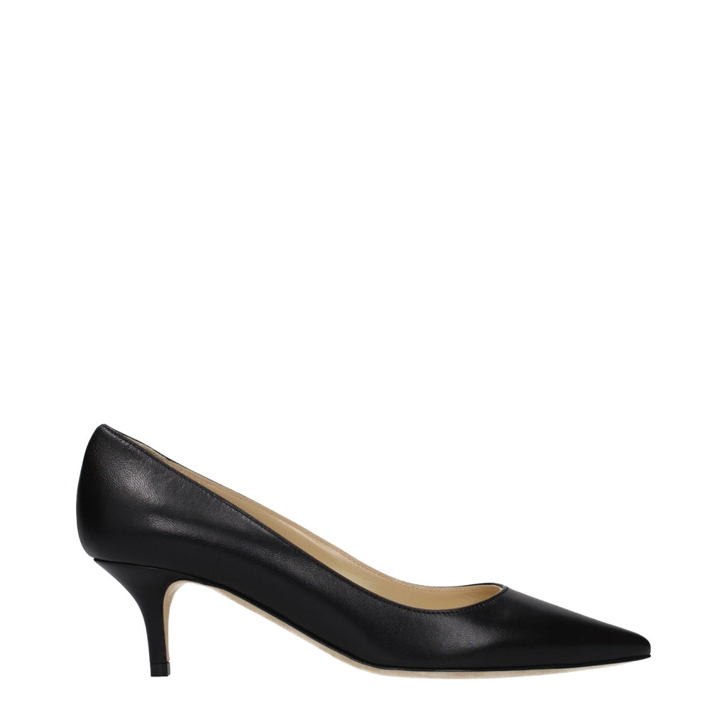 Black Leather Mid Heel Pumps