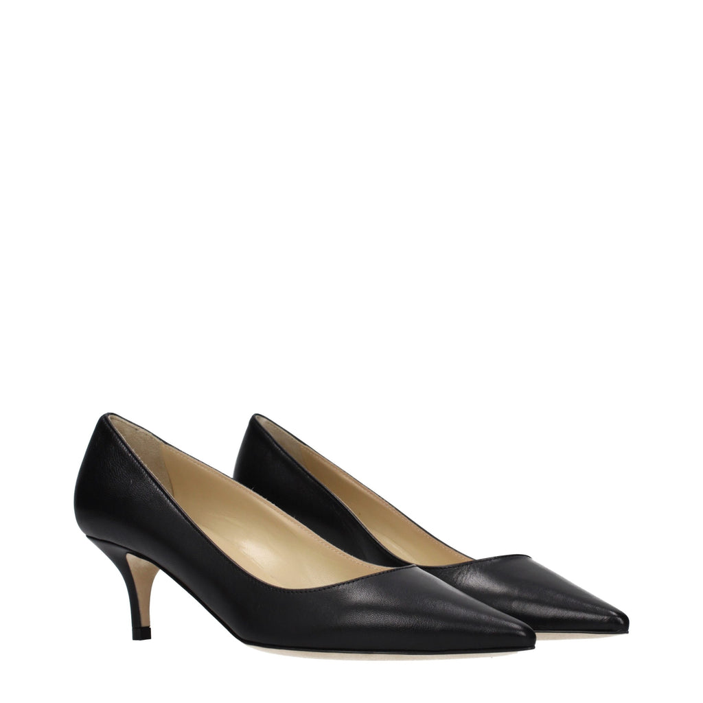 Black Leather Mid Heel Pumps