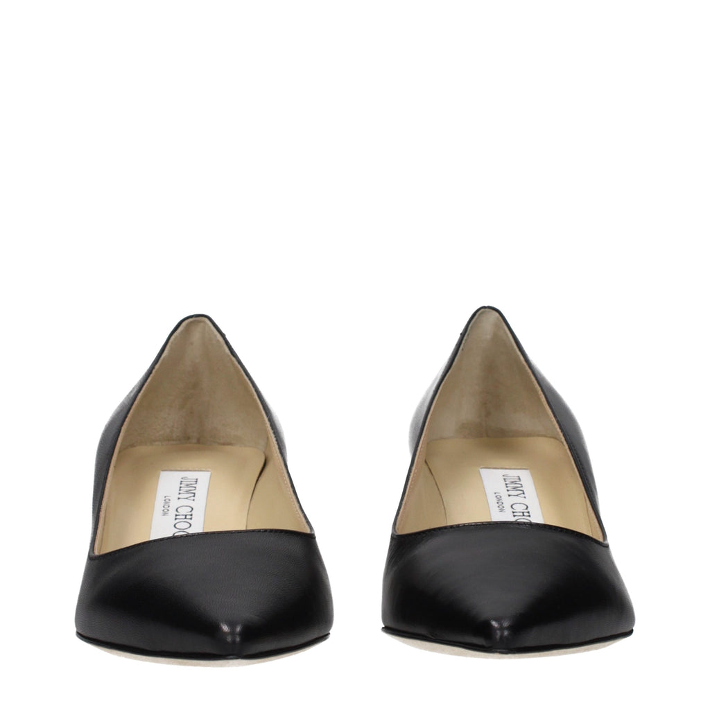 Black Leather Mid Heel Pumps