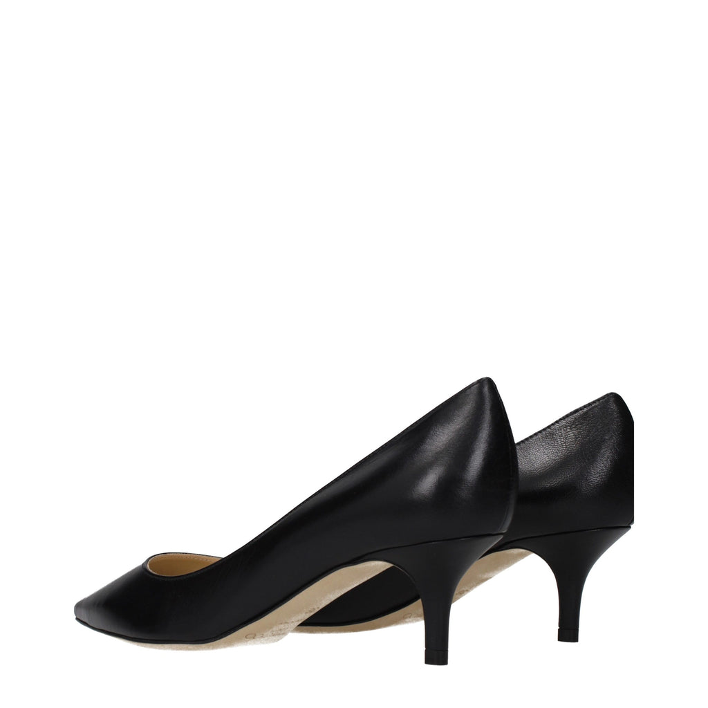 Black Leather Mid Heel Pumps