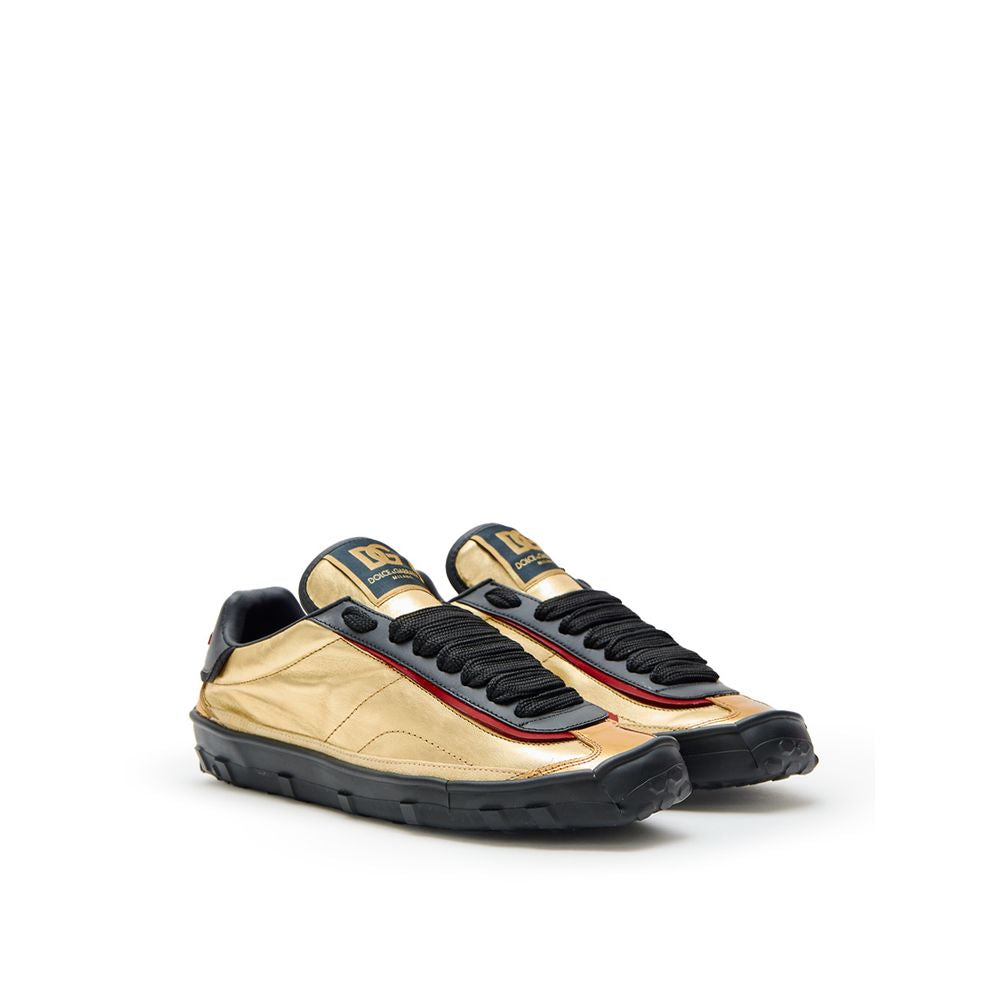 Gold Leather Low Top Sneakers