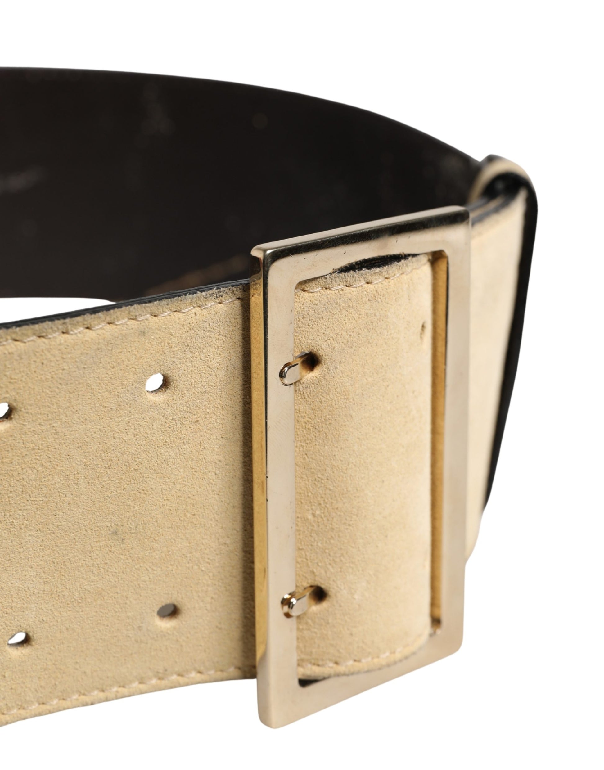 Beige Suede Leather Silver Metal Buckle Belt