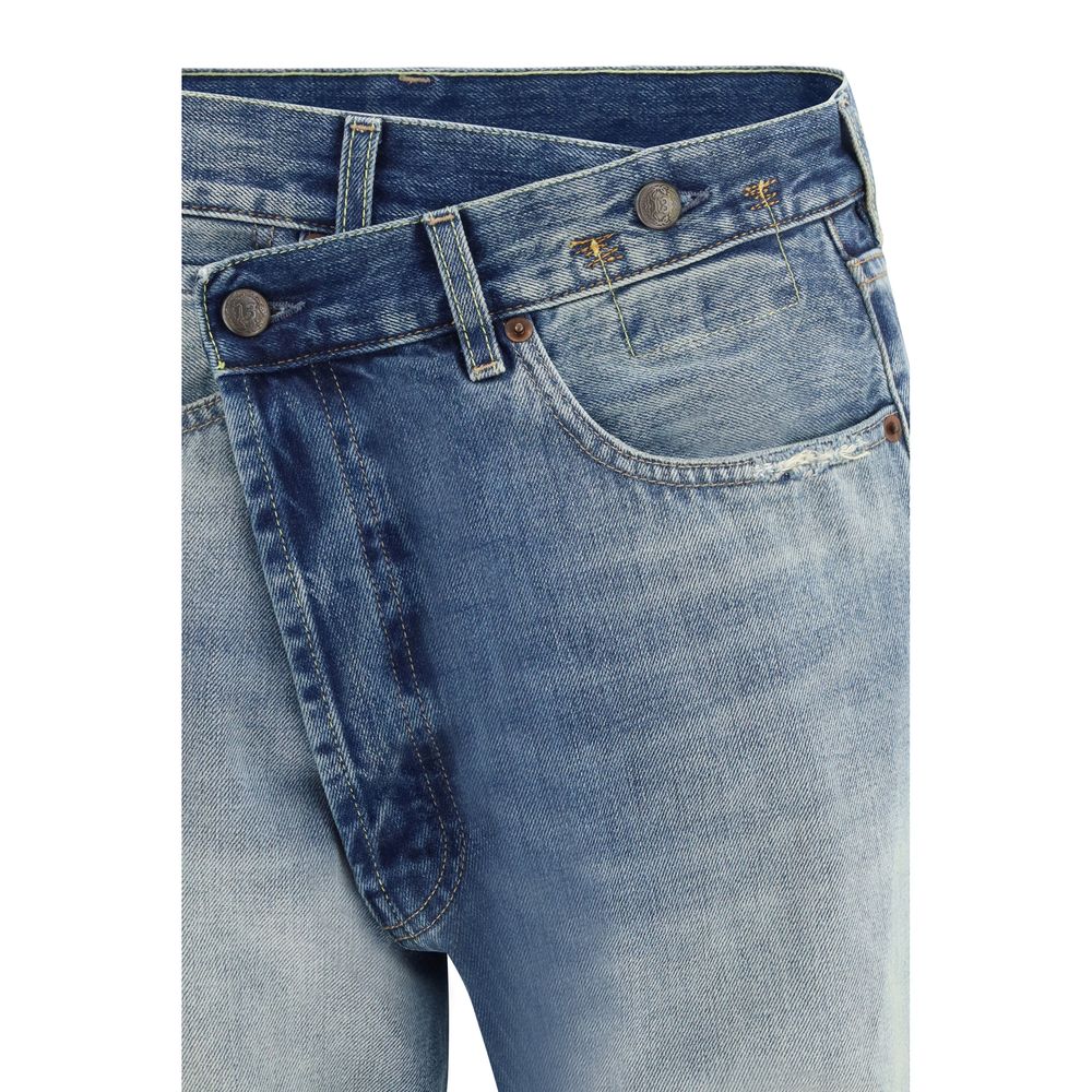 Blue Cotton Straight-Leg Jeans