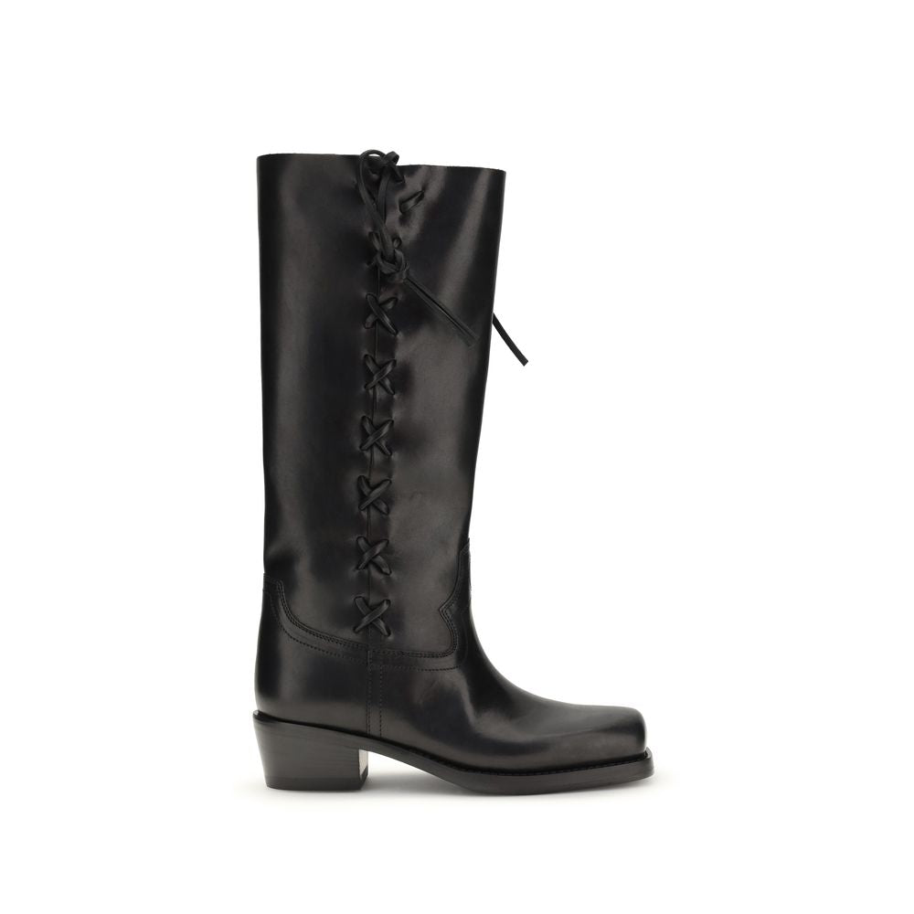 Black Calf Leather Bos Taurus Lace-Up Boots