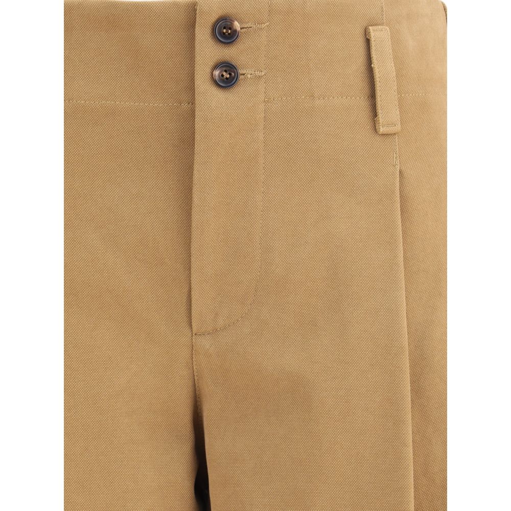 Beige Cotton Casual Pants