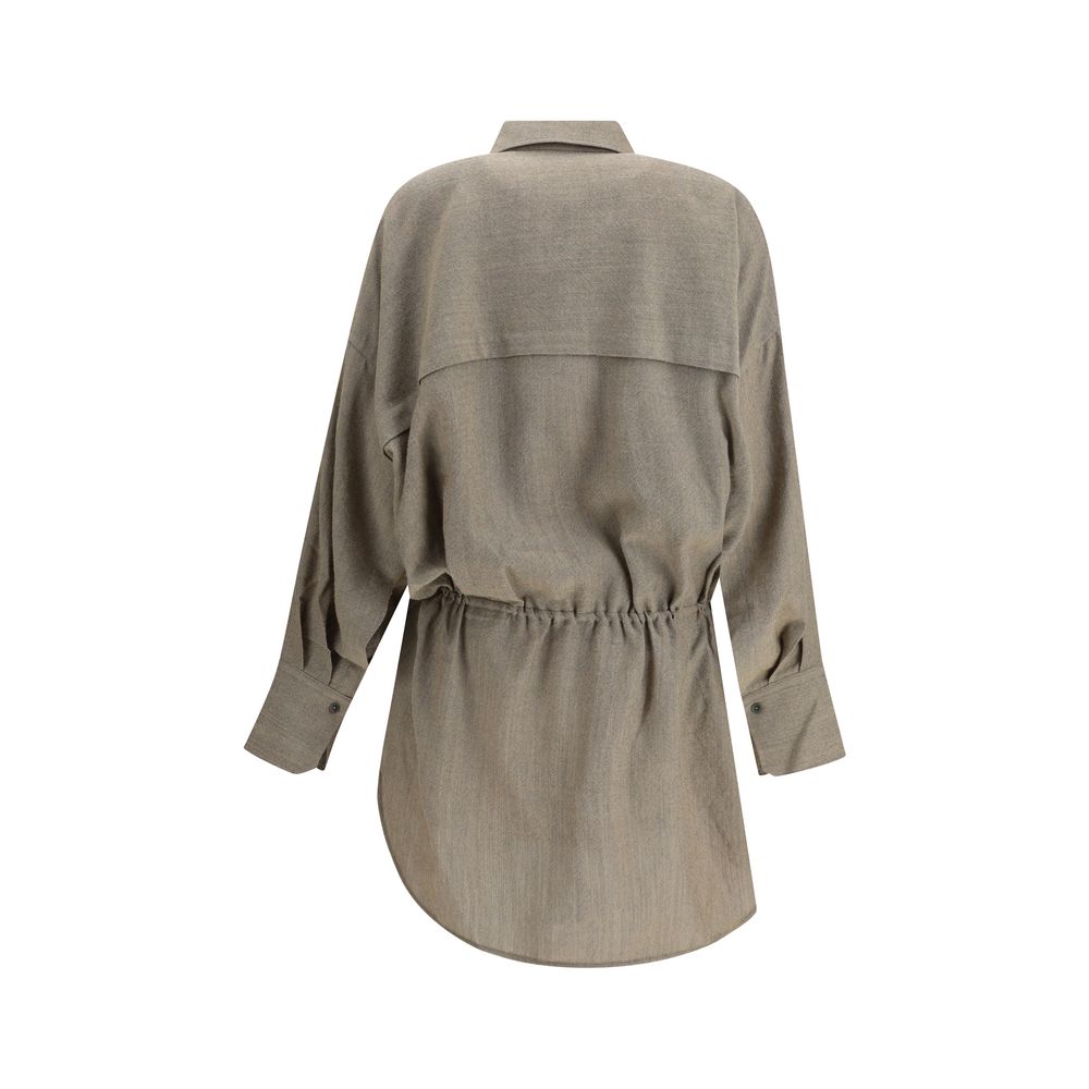Beige Fleece Wool Casual Dress