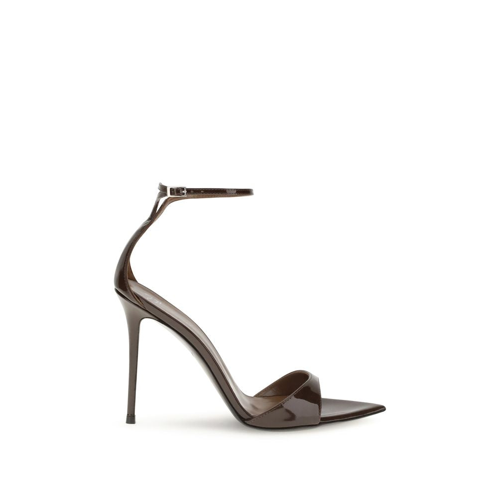 Black Leather Stiletto Heel Sandals