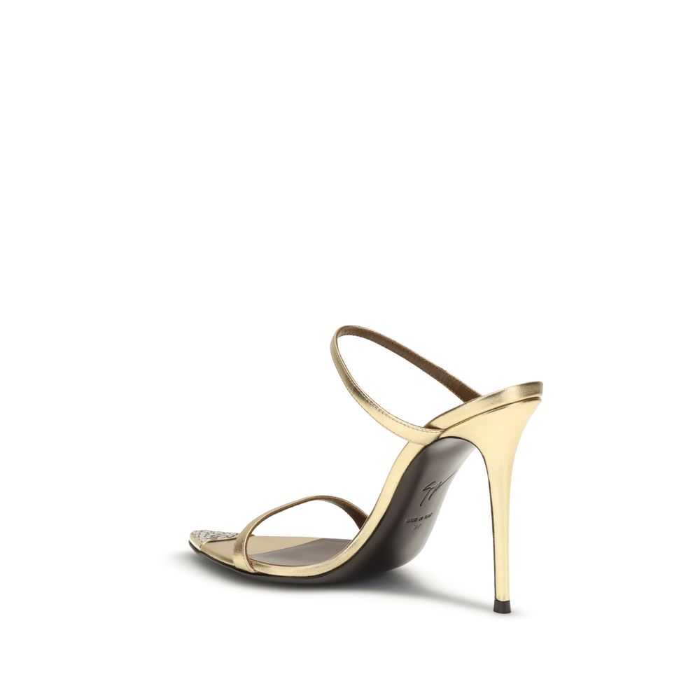 Gold Leather Stiletto Heel Sandals