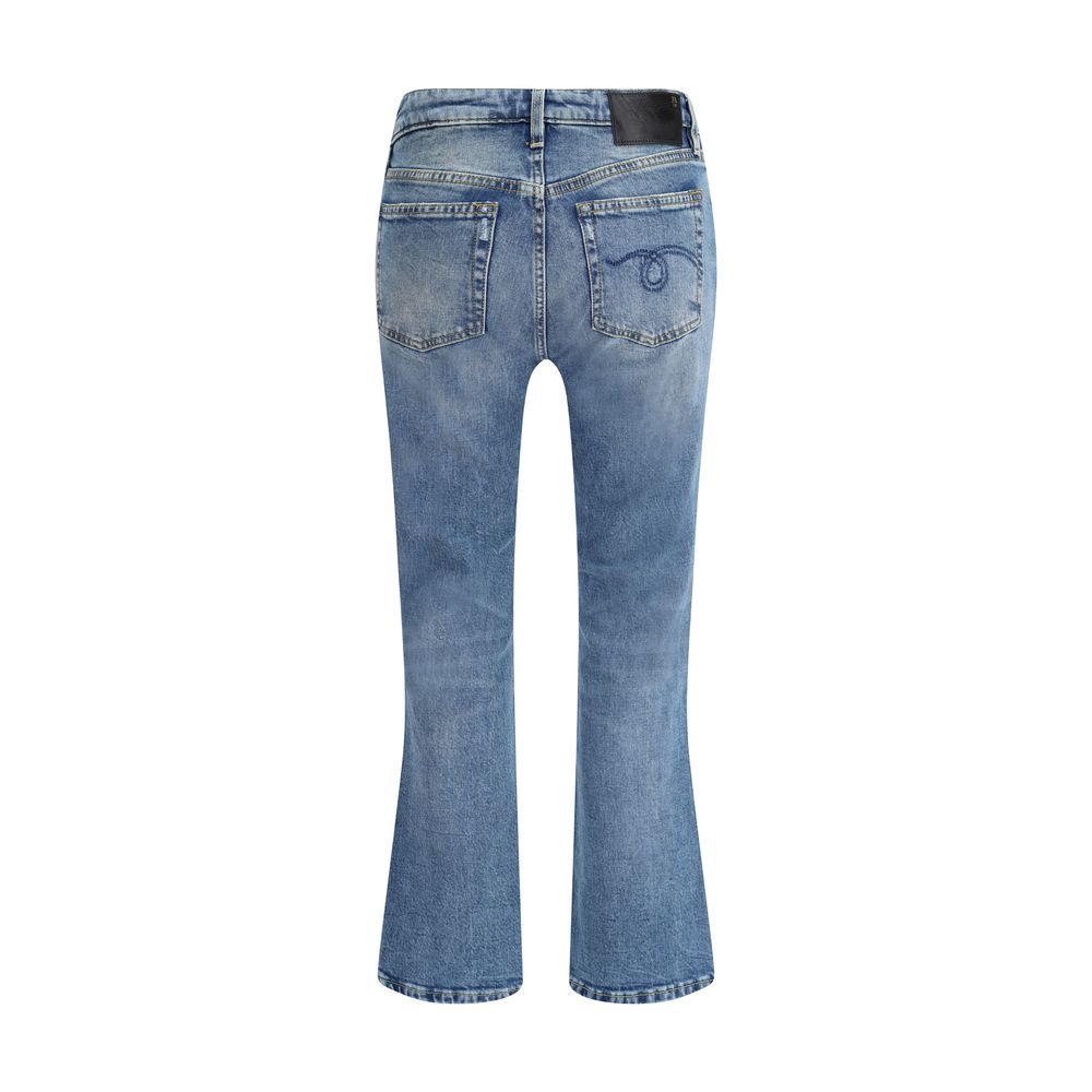 Blue Cotton Flared Jeans