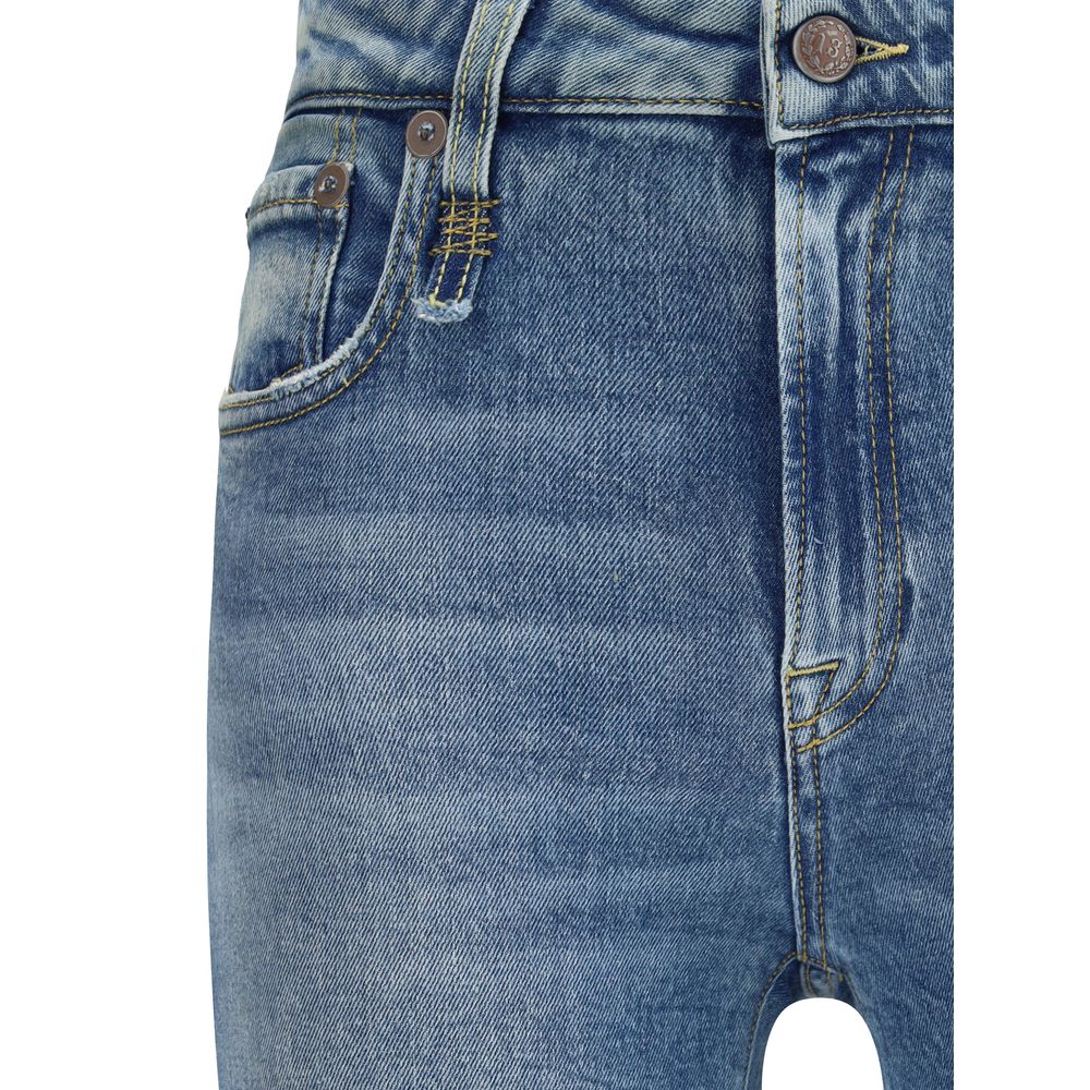 Blue Cotton Flared Jeans