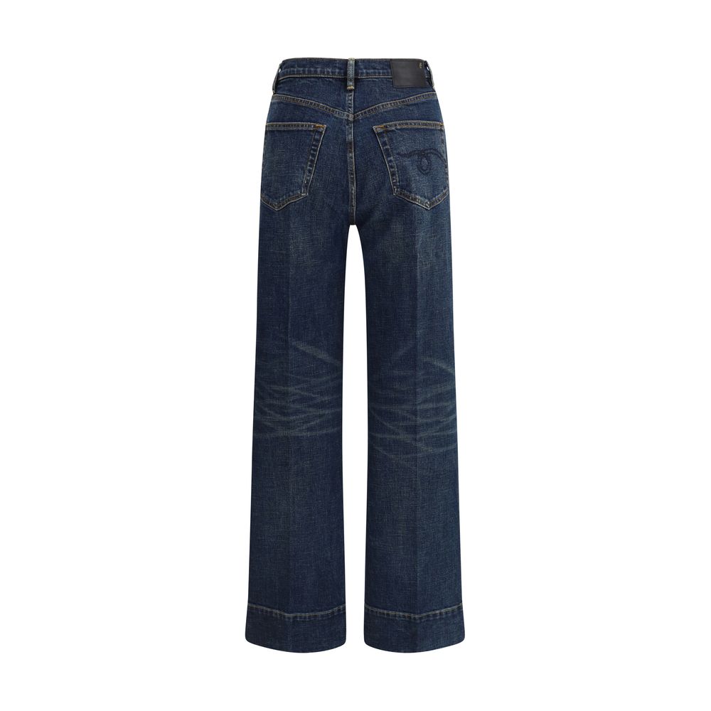 Blue Cotton Straight-Leg Jeans